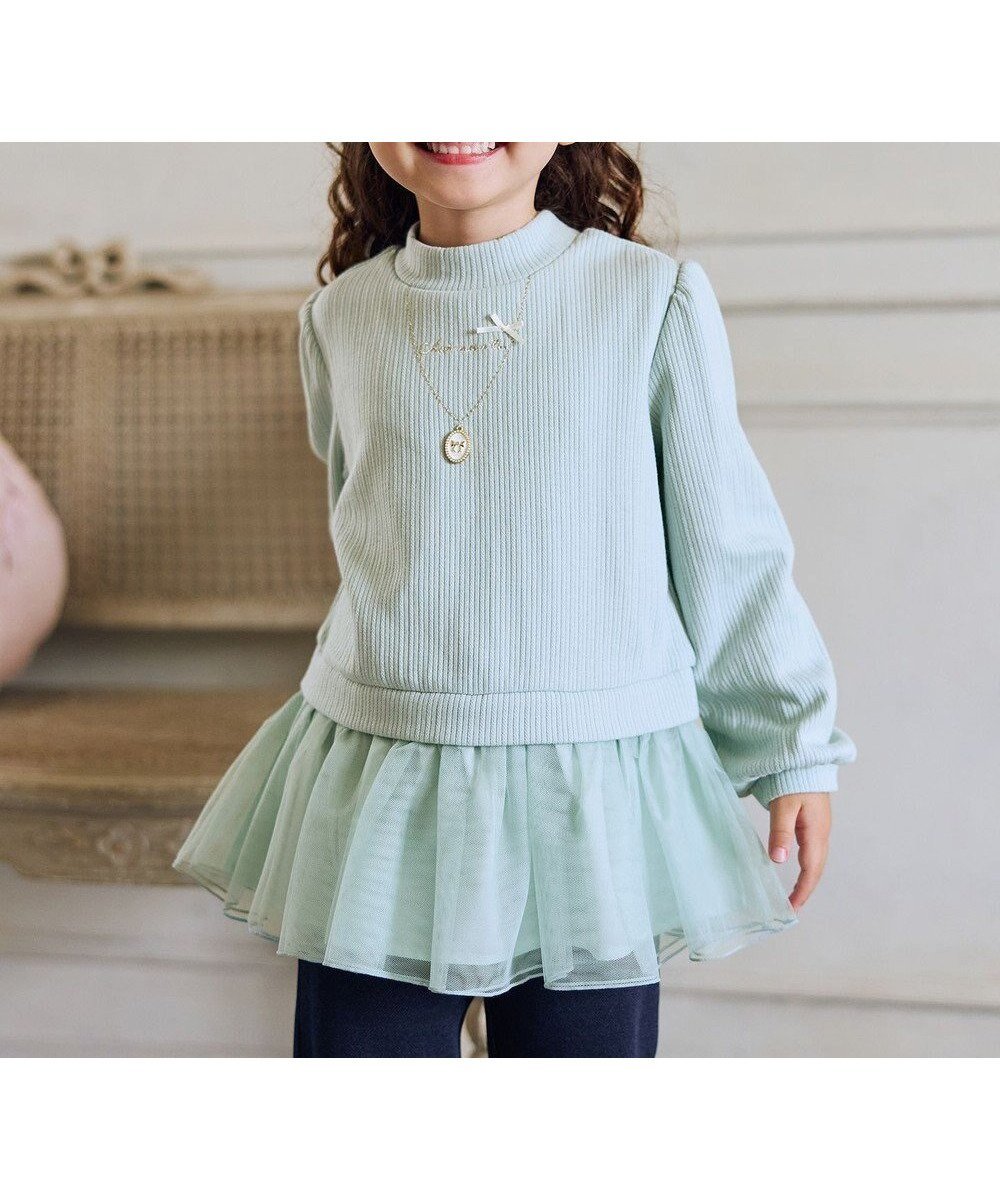 【エニィ/ANY / KIDS】の裏起毛 ネックレス トレーナー インテリア・キッズ・メンズ・レディースファッション・服の通販 founy(ファニー) 　ファッション　Fashion　キッズファッション　Fashion for Kids　トップス・カットソー　Cut & Sew Tops　スウェット / スエット　Sweatshirt, Sweatwear　チュール　Tulip, Tulip Motif　トレーナー　Sweatshirt, Trainer　ネックレス　Necklace, Pendant Necklace　ポケット　Pocket, Pocket Detail　エレガント 上品　Elegant　冬　Winter / This Winter　A/W・秋冬　Autumn/Winter　ミント|ID: prp329100004767428 ipo3291000000034526161