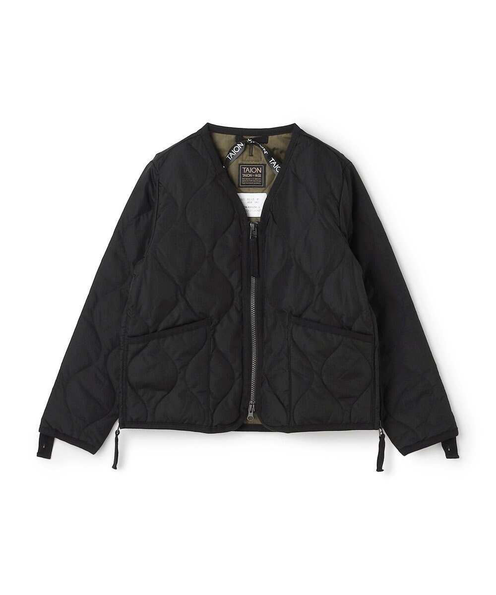 【アンフィーロ/UNFILO / KIDS】の【120-150cm】TAION ミリタリーZIP Vネック ダウンジャケット(UNISEX) インテリア・キッズ・メンズ・レディースファッション・服の通販 founy(ファニー) 　ファッション　Fashion　キッズファッション　Fashion for Kids　アウター　Coat Outerwear /Kids　インナー　Innerwear　ウォッシャブル　Machine Washable　キルト　Quilt, Quilted Fabric　コラボ　Collaboration, Collab　コンパクト　Compact, Small Size　ジャケット　Jacket, Outerwear　スカーフ　Scarf, Neckwear　スリット　Slit, Slit Detail　タンブラー　Tumbler, Travel Mug　ダウン　Down, Puffer　人気　Popular, Best Seller　ハンカチ　Handkerchief, Hanky　パッチ　Patch, Appliqué　ベスト　Vest, Waistcoat　ベーシック　Basic, Essential　ポケット　Pocket, Pocket Detail　マフラー　Scarf, Muffler　ミリタリー　Military, Army Style　ユニセックス　Unisex, Genderless　リップ　Lip, Lip Motif　A/W・秋冬　Autumn/Winter　ブラック|ID: prp329100004767431 ipo3291000000034526177