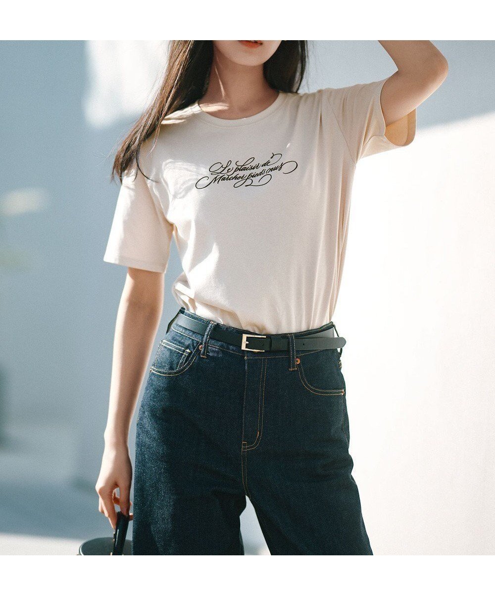 【23区/NIJYUSANKU】の【井波麻里衣さんコラボ】カリグラフィー 刺繍 Tシャツ インテリア・キッズ・メンズ・レディースファッション・服の通販 founy(ファニー) 　ファッション　Fashion　レディースファッション　Fashion for Women　トップス・カットソー　Cut & Sew Tops　シャツ・ブラウス・オフィスカジュアル　Elegant Blouses & Button-Ups　ロングTシャツ・Tシャツ　Longline T-Shirts & Tees　カットソー・ベーシックTシャツ　Cut-and-Sewn Tops / Stretch Tees & Basics　春　Spring　カットソー　Cut and Sewn Top　コラボ　Collaboration, Collab　手描き　Hand-Drawn, Illustrated　プリント　Print, Printed Pattern　モチーフ　Motif, Design Theme　S/S・春夏　SS, Spring/Summer, Warm Season　夏　Summer　2024年　2024　2024春夏・S/S　Spring/Summer 2024 SS24　フロスト×ブラック|ID: prp329100004767491 ipo3291000000034526561