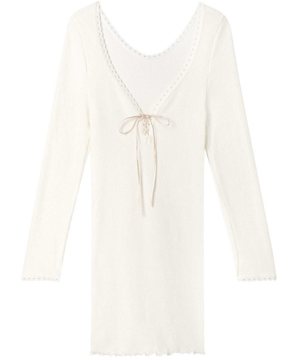 【アンフィ/AMPHI】のあったかインナー 薄手 リブ素材 9分袖 長袖 UWF360 アンフィ/ワコール インテリア・キッズ・メンズ・レディースファッション・服の通販 founy(ファニー) 　ファッション　Fashion　レディースファッション　Fashion for Women　トップス・カットソー　Cut & Sew Tops　ニット　Knit Tops & Sweaters　アンダー　Underwear Essentials　インナー　Innerwear　リボン　Ribbon, Bow　エレガント 上品　Elegant　定番　Standard, Basic Item　A/W・秋冬　Autumn/Winter　長袖　Long Sleeve, Full Sleeve　アイボリー|ID: prp329100004767500 ipo3291000000034526594