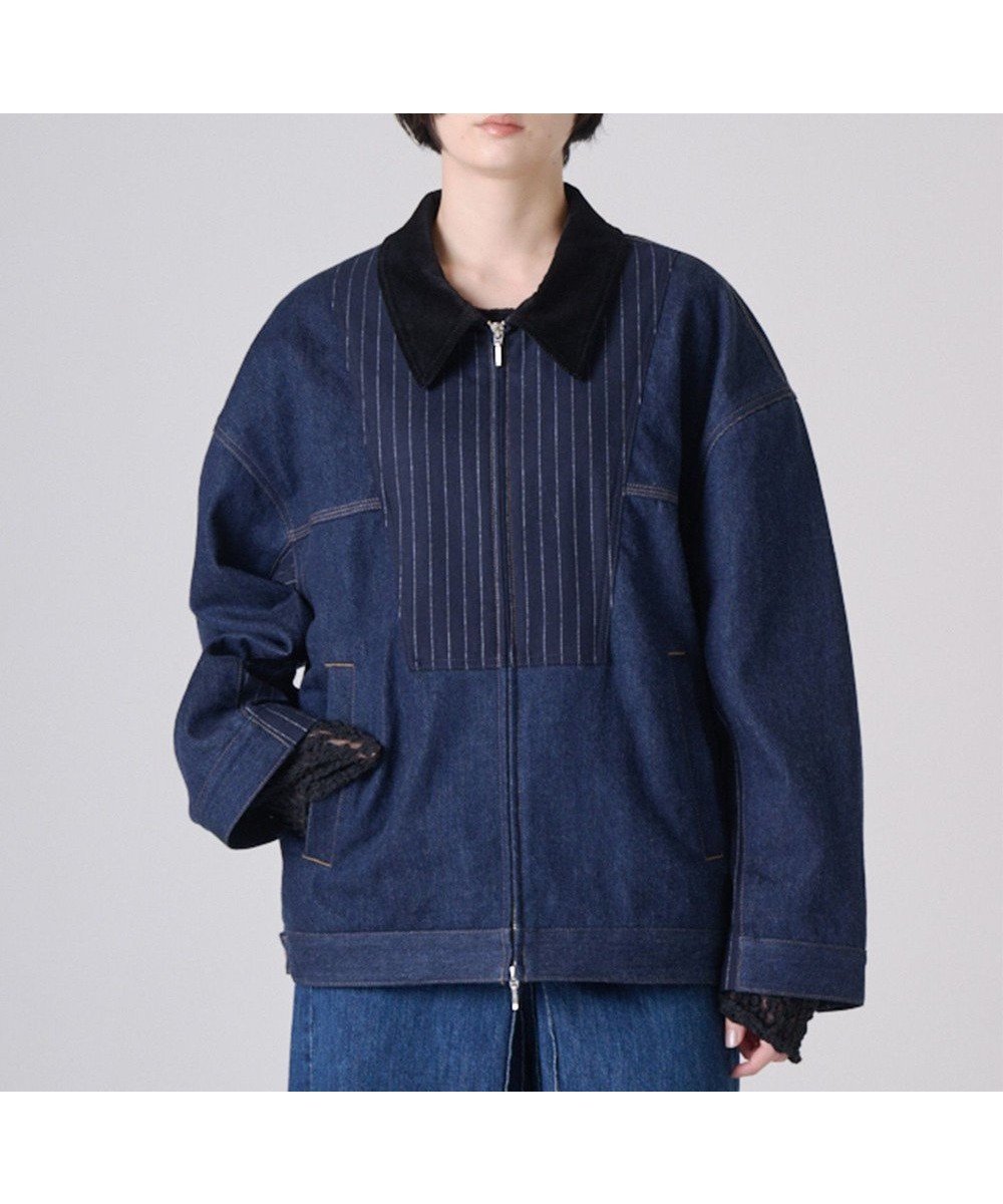 【リポトレンタアンニ/Ripo trenta anni】のP/W DENIM BLOUSON インテリア・キッズ・メンズ・レディースファッション・服の通販 founy(ファニー) ファッション Fashion レディースファッション Fashion for Women アウター Coat / Outerwear Collection レディースジャケット・軽アウター Jackets ブルゾンジャケット・スポーティアウター Blouson Jackets ヴィンテージ Vintage Style クラシカル Classical, Vintage-Inspired コンビ Combo, Combination Style コーデュロイ Corduroy, Cord Fabric ジップ Zip, Zipper ジャケット Jacket, Outerwear ストライプ Stripe, Striped Pattern デニム Denim, Jeans Material フロント Front, Front Design ブルゾン Blouson, Bomber Jacket モダン Modern, Contemporary A/W・秋冬 Autumn/Winter エレガント 上品 Elegant NAVY|ID: prp329100004767510 ipo3291000000034526637