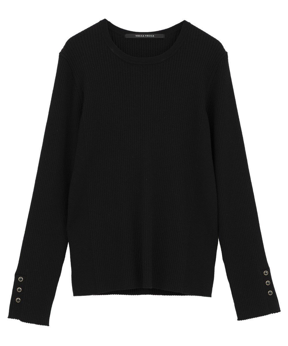 【イェッカ ヴェッカ/YECCA VECCA】の袖釦クルーネックリブニット インテリア・キッズ・メンズ・レディースファッション・服の通販 founy(ファニー) ファッション Fashion レディースファッション Fashion for Women トップス・カットソー Cut & Sew Tops ニット Knit Tops & Sweaters シンプル Simple, Minimal セーター Sweater, Knitwear フィット Fit, Slim Fit ポケット Pocket, Pocket Detail モチーフ Motif, Design Theme A/W・秋冬 Autumn/Winter Black|ID: prp329100004767515 ipo3291000000034526661