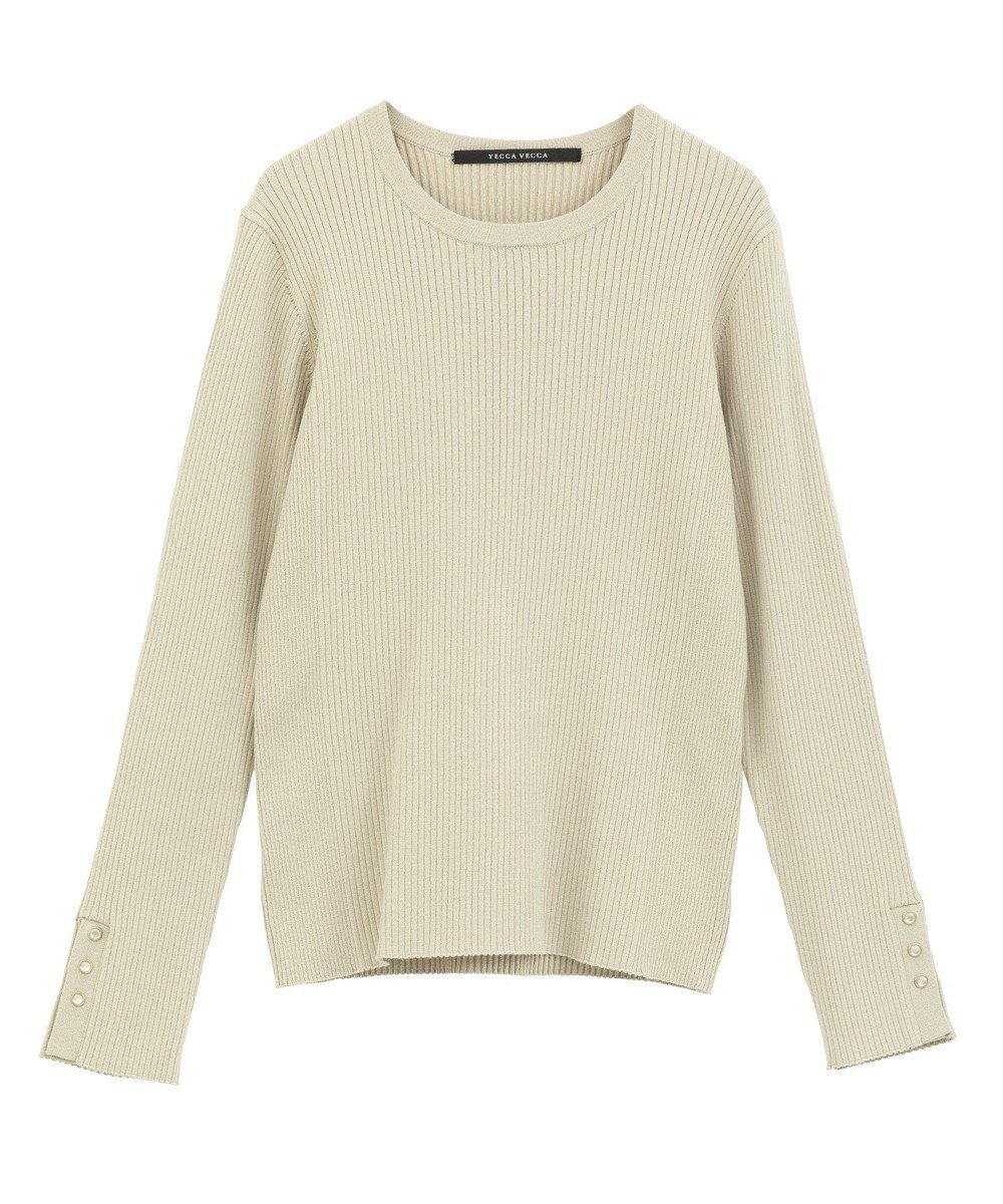【イェッカ ヴェッカ/YECCA VECCA】の袖釦クルーネックリブニット インテリア・キッズ・メンズ・レディースファッション・服の通販 founy(ファニー) ファッション Fashion レディースファッション Fashion for Women トップス・カットソー Cut & Sew Tops ニット Knit Tops & Sweaters シンプル Simple, Minimal セーター Sweater, Knitwear フィット Fit, Slim Fit ポケット Pocket, Pocket Detail モチーフ Motif, Design Theme A/W・秋冬 Autumn/Winter Beige|ID: prp329100004767515 ipo3291000000034526662