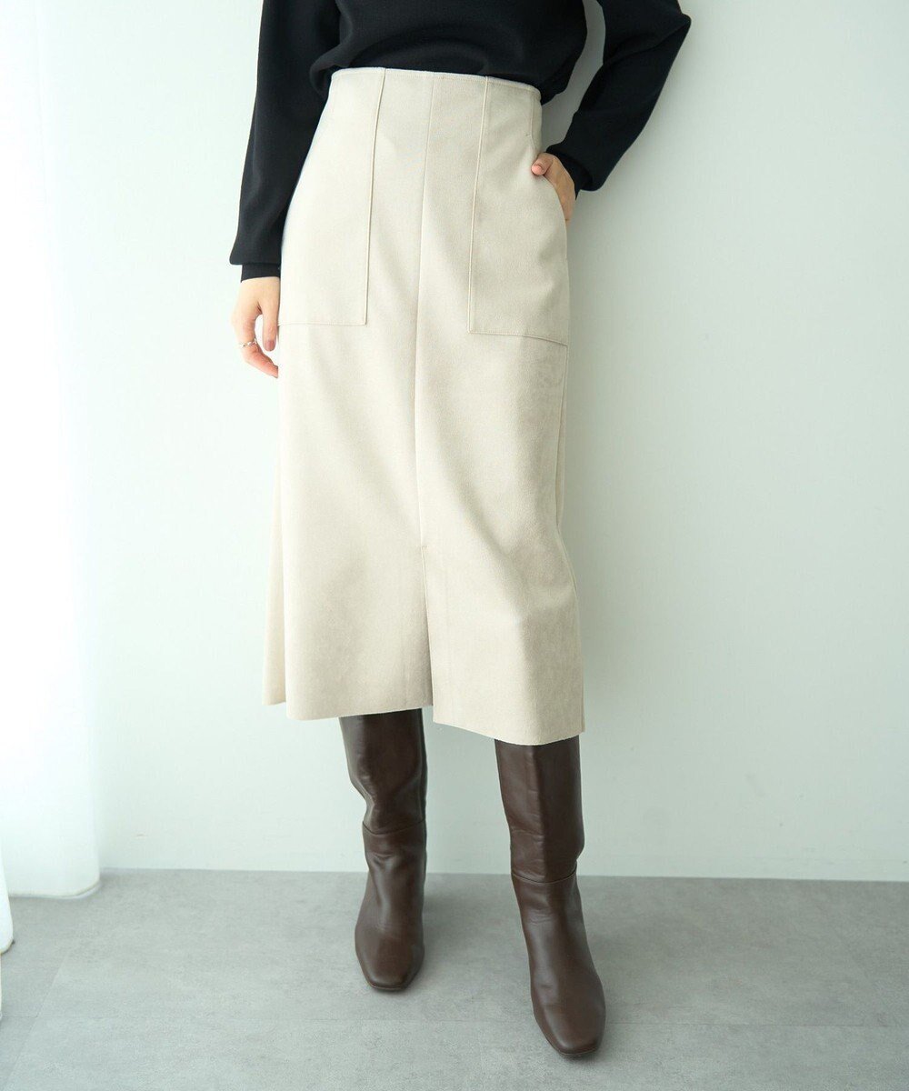 【イェッカ ヴェッカ/YECCA VECCA】のハイウエストフェイクスエードスカート インテリア・キッズ・メンズ・レディースファッション・服の通販 founy(ファニー) ファッション Fashion レディースファッション Fashion for Women スカート Skirts 新作・新入荷 New Arrivals / New In ストレッチ Stretch, Stretchy Fabric スリット Slit, Slit Detail センター Center, Center Line ポケット Pocket, Pocket Detail A/W・秋冬 Autumn/Winter Light Beige|ID: prp329100004767517 ipo3291000000034526670