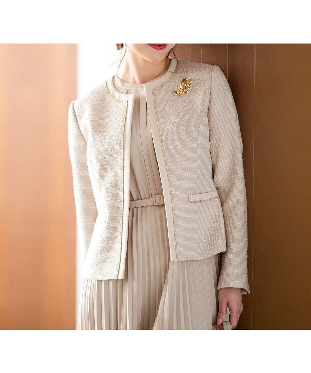 【エニィ スィス/any SiS】のリップルボーダーストレッチ ジャケット インテリア・キッズ・メンズ・レディースファッション・服の通販 founy(ファニー) 　ファッション　Fashion　レディースファッション　Fashion for Women　アウター　Coat / Outerwear Collection　レディースジャケット・軽アウター　Jackets　ノーカラージャケット / シンプル上品コーデ　Collarless Jackets　春　Spring　ジャケット　Jacket, Outerwear　ストレッチ　Stretch, Stretchy Fabric　スリット　Slit, Slit Detail　ツイード　Twill, Twill Weave　定番　Standard, Basic Item　プレート　Plate, Dish　ボーダー　Border, Stripe　ポケット　Pocket, Pocket Detail　S/S・春夏　SS, Spring/Summer, Warm Season　夏　Summer　エレガント 上品　Elegant　セレモニー　Ceremony　新作・新入荷　New Arrivals / New In　ベージュシャンブレー|ID: prp329100004767525 ipo3291000000034526716