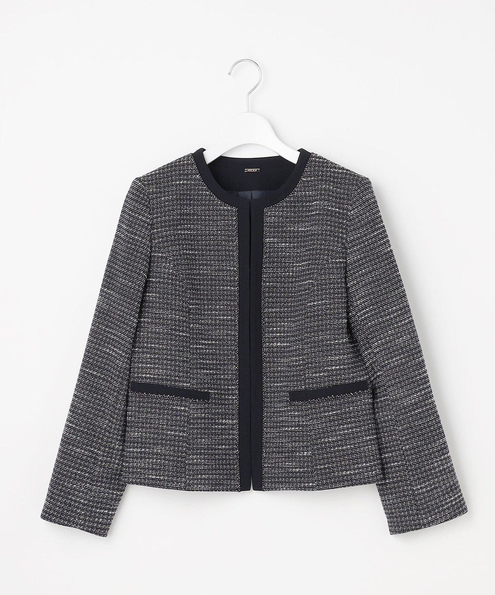 【エニィ スィス/any SiS】のリップルボーダーストレッチ ジャケット インテリア・キッズ・メンズ・レディースファッション・服の通販 founy(ファニー) 　ファッション　Fashion　レディースファッション　Fashion for Women　アウター　Coat / Outerwear Collection　レディースジャケット・軽アウター　Jackets　ノーカラージャケット / シンプル上品コーデ　Collarless Jackets　春　Spring　ジャケット　Jacket, Outerwear　ストレッチ　Stretch, Stretchy Fabric　スリット　Slit, Slit Detail　ツイード　Twill, Twill Weave　定番　Standard, Basic Item　プレート　Plate, Dish　ボーダー　Border, Stripe　ポケット　Pocket, Pocket Detail　S/S・春夏　SS, Spring/Summer, Warm Season　夏　Summer　エレガント 上品　Elegant　セレモニー　Ceremony　新作・新入荷　New Arrivals / New In　ネイビーシャンブレー|ID: prp329100004767525 ipo3291000000034526717