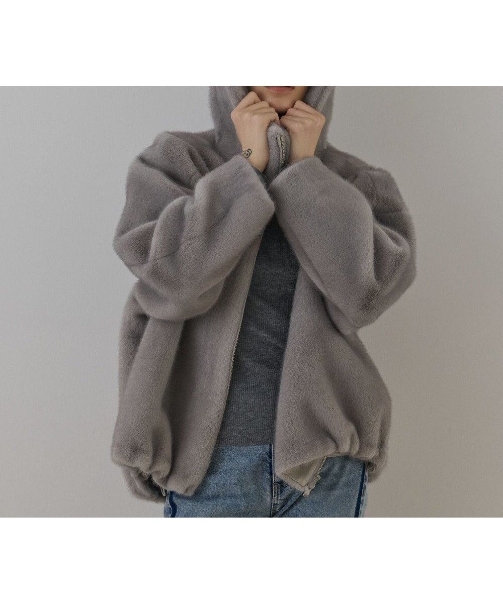 【グレース コンチネンタル/GRACE CONTINENTAL】のフェイクミンクフードジャケット インテリア・キッズ・メンズ・レディースファッション・服の通販 founy(ファニー) 　ファッション　Fashion　レディースファッション　Fashion for Women　アウター　Coat / Outerwear Collection　コート・ロングコート・ピーコート　Long Coats, Peacoats & More　レディースジャケット・軽アウター　Jackets　エレガント 上品　Elegant　ジャケット　Jacket, Outerwear　ドローコード　Drawcord, Drawstring Cord　フェイクファー　Faux Fur, Imitation Fur　フロント　Front, Front Design　ボンディング　Bonding, Bonded Fabric　ムートン　Shearling, Mouton　A/W・秋冬　Autumn/Winter　ライトグレー|ID: prp329100004767541 ipo3291000000034526797
