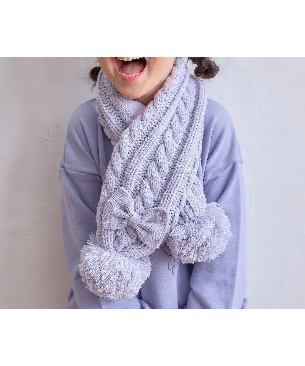 【エニィ/ANY / KIDS】のポンポン付き ケーブル マフラー インテリア・キッズ・メンズ・レディースファッション・服の通販 founy(ファニー) 　ファッション　Fashion　キッズファッション　Fashion for Kids　スヌード　Snood, Infinity Scarf　スマホ　Smartphone, Mobile Device　パール　Pearl, Pearl Accent　フェイクファー　Faux Fur, Imitation Fur　ポンポン　Pom-Pom, Fluffy Ball　マフラー　Scarf, Muffler　リボン　Ribbon, Bow　人気　Popular, Best Seller　再入荷　Restock / Back in Stock　冬　Winter / This Winter　A/W・秋冬　Autumn/Winter　ラベンダー|ID: prp329100004768285 ipo3291000000034536033