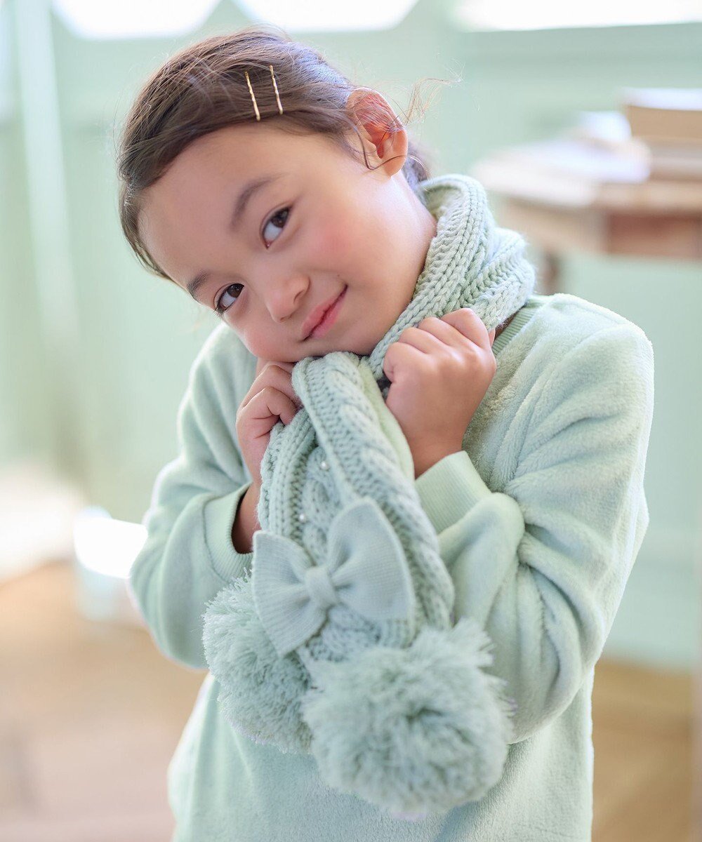 【エニィ/ANY / KIDS】のポンポン付き ケーブル マフラー インテリア・キッズ・メンズ・レディースファッション・服の通販 founy(ファニー) 　ファッション　Fashion　キッズファッション　Fashion for Kids　スヌード　Snood, Infinity Scarf　スマホ　Smartphone, Mobile Device　パール　Pearl, Pearl Accent　フェイクファー　Faux Fur, Imitation Fur　ポンポン　Pom-Pom, Fluffy Ball　マフラー　Scarf, Muffler　リボン　Ribbon, Bow　人気　Popular, Best Seller　再入荷　Restock / Back in Stock　冬　Winter / This Winter　A/W・秋冬　Autumn/Winter　ミント|ID: prp329100004768285 ipo3291000000034536034