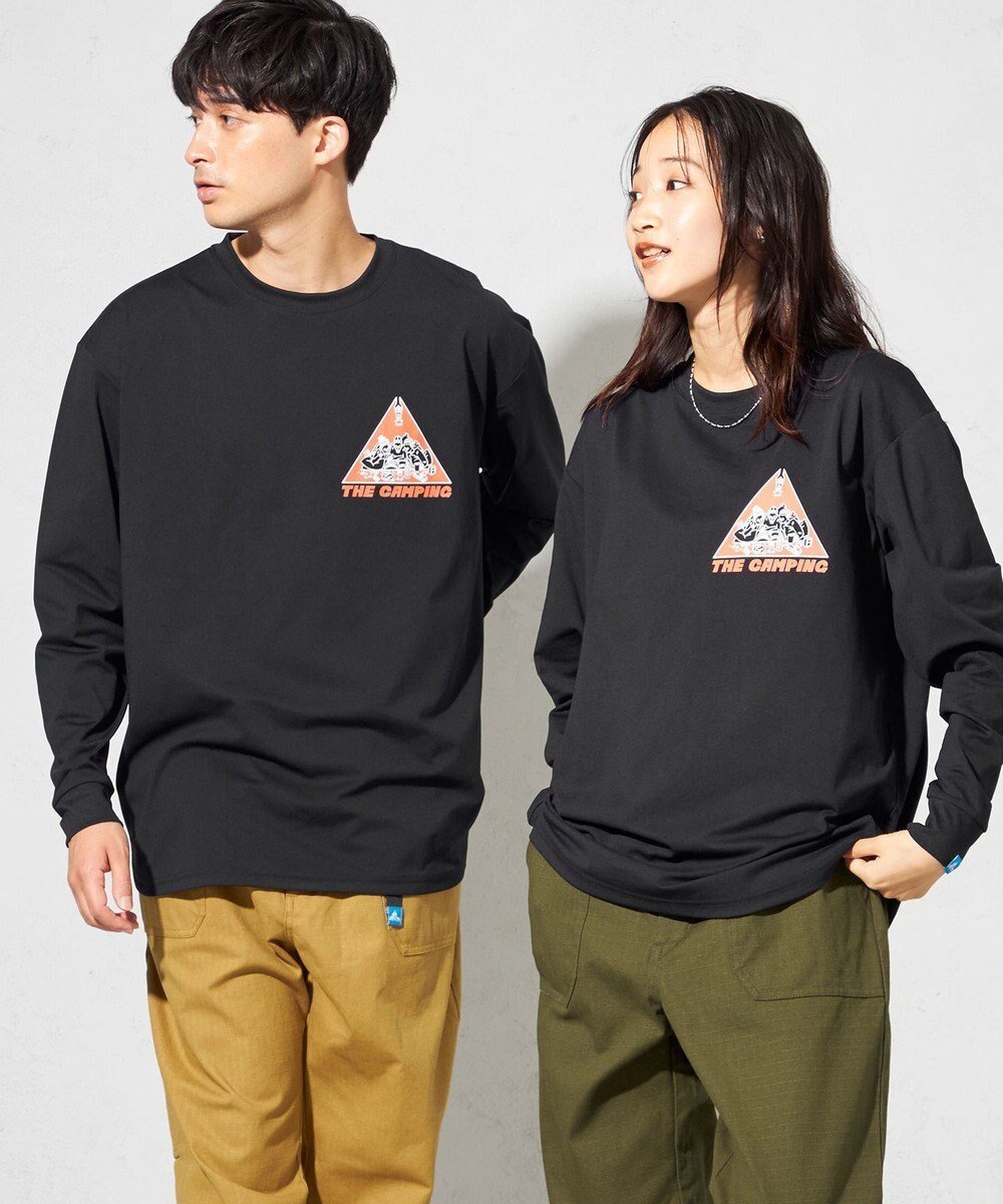 【シェアパーク/SHARE PARK / MEN】の【UNISEX】UVカット アートコラボロングTシャツ〈CAMP〉(L・XLサイズ) インテリア・キッズ・メンズ・レディースファッション・服の通販 founy(ファニー) 　ファッション　Fashion　レディースファッション　Fashion for Women　トップス・カットソー　Cut & Sew Tops　シャツ・ブラウス・オフィスカジュアル　Elegant Blouses & Button-Ups　ロングTシャツ・Tシャツ　Longline T-Shirts & Tees　カットソー・ベーシックTシャツ　Cut-and-Sewn Tops / Stretch Tees & Basics　ユニセックス　Unisex, Genderless　カットソー　Cut and Sewn Top　A/W・秋冬　Autumn/Winter　ブラック|ID: prp329100004768321 ipo3291000000034536249