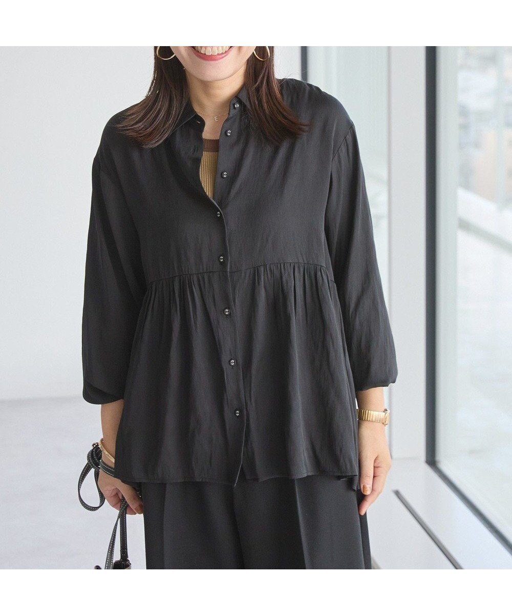 【アメリカンホリック/AMERICAN HOLIC】のサテンティアードブラウス インテリア・キッズ・メンズ・レディースファッション・服の通販 founy(ファニー) 　ファッション　Fashion　レディースファッション　Fashion for Women　トップス・カットソー　Cut & Sew Tops　シャツ・ブラウス・オフィスカジュアル　Elegant Blouses & Button-Ups　アメリカン　American Style　ギャザー　Gathered, Ruffled　コンパクト　Compact, Small Size　サテン　Satin, Glossy Fabric　シンプル　Simple, Minimal　スタイリッシュ　Stylish, Fashionable　デニム　Denim, Jeans Material　ポケット　Pocket, Pocket Detail　A/W・秋冬　Autumn/Winter　おすすめ　Recommended / Our Picks　Black|ID: prp329100004768372 ipo3291000000034536435