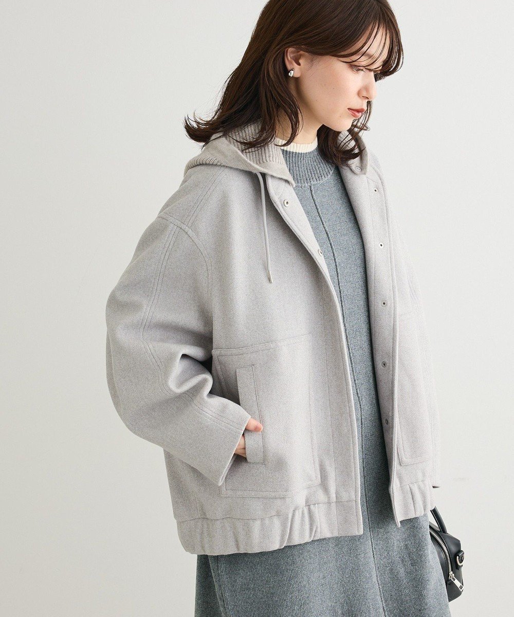 【グリーンパークス/Green Parks】のニットフード付きウーリーブルゾン インテリア・キッズ・メンズ・レディースファッション・服の通販 founy(ファニー) 　ファッション　Fashion　レディースファッション　Fashion for Women　アウター　Coat / Outerwear Collection　レディースジャケット・軽アウター　Jackets　ブルゾンジャケット・スポーティアウター　Blouson Jackets　ジャケット　Jacket, Outerwear　パッチ　Patch, Appliqué　ブルゾン　Blouson, Bomber Jacket　ポケット　Pocket, Pocket Detail　A/W・秋冬　Autumn/Winter　Gray Mixture|ID: prp329100004768381 ipo3291000000035708276