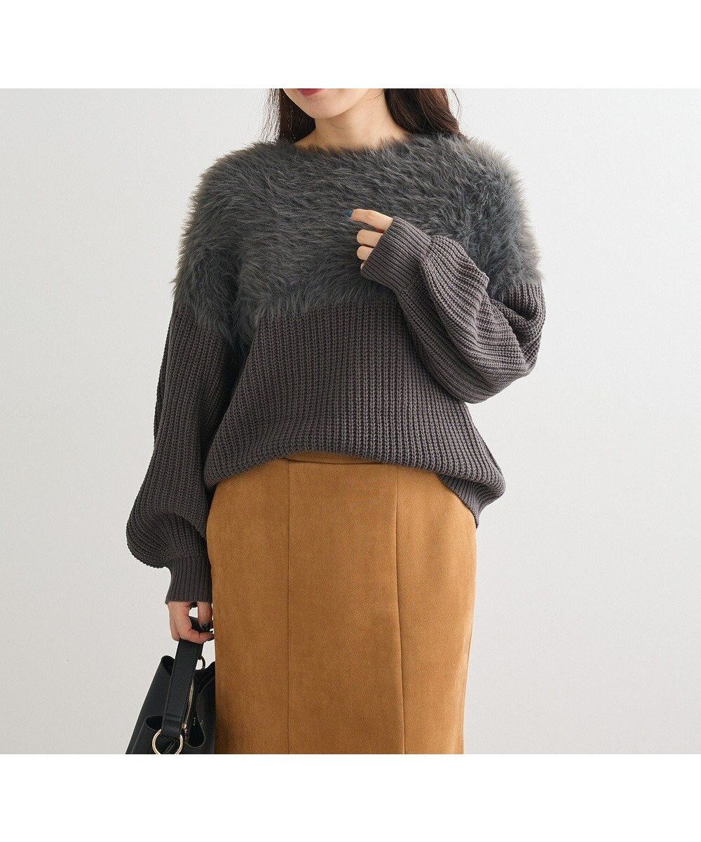 【グリーンパークス/Green Parks】の・Petit Fleur シャギーキリカエニット インテリア・キッズ・メンズ・レディースファッション・服の通販 founy(ファニー) ファッション Fashion レディースファッション Fashion for Women トップス・カットソー Cut & Sew Tops ニット Knit Tops & Sweaters おすすめ Recommended / Our Picks シンプル Simple, Minimal セーター Sweater, Knitwear ドッキング Docking, Mixed Material ボトム Bottoms, Lower Wear ポケット Pocket, Pocket Detail A/W・秋冬 Autumn/Winter Charcoal Gray|ID: prp329100004768386 ipo3291000000034536505