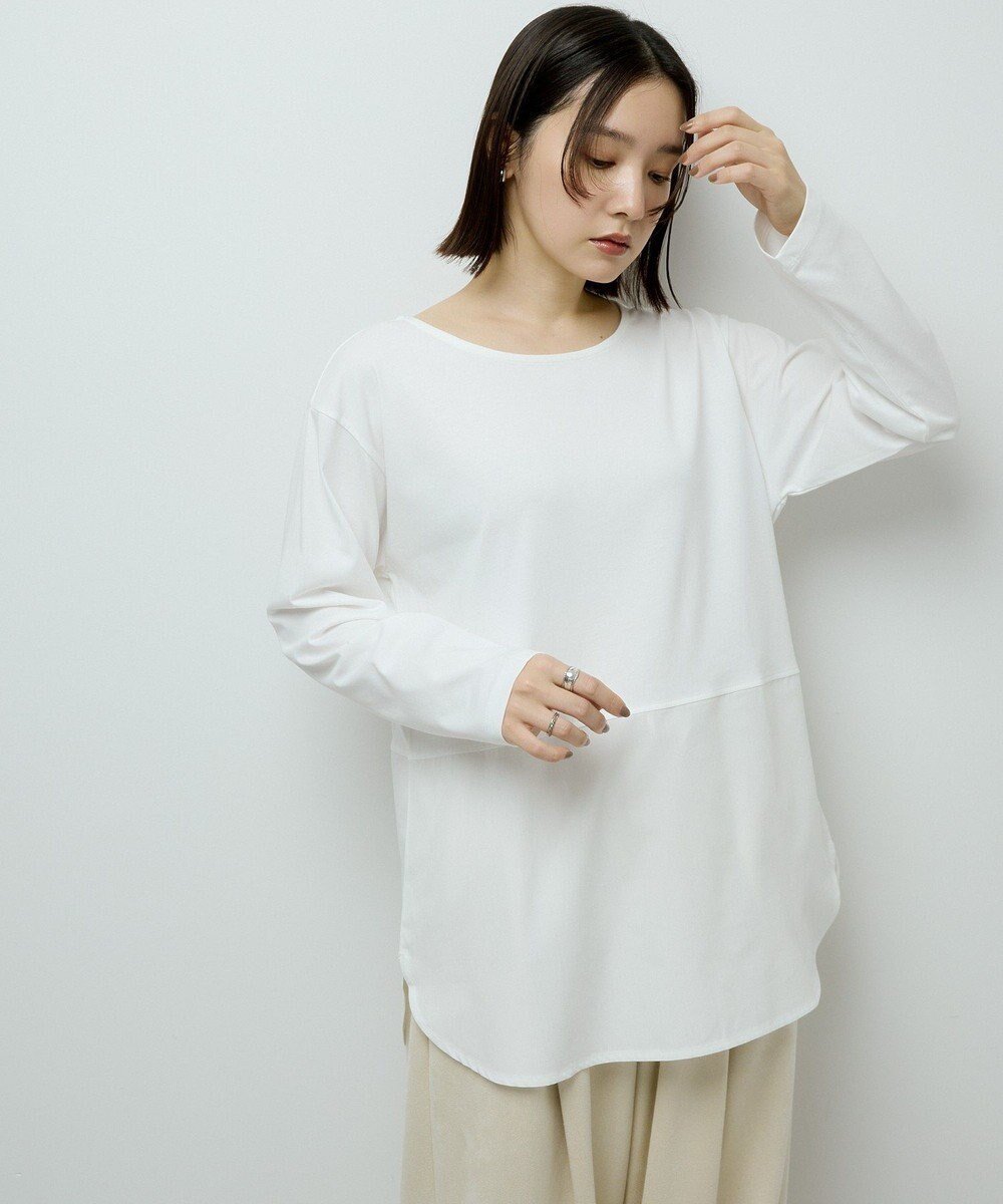 【グリーンパークス/Green Parks】の裾ドッキングホワイトインナー インテリア・キッズ・メンズ・レディースファッション・服の通販 founy(ファニー) 　ファッション　Fashion　レディースファッション　Fashion for Women　トップス・カットソー　Cut & Sew Tops　シャツ・ブラウス・オフィスカジュアル　Elegant Blouses & Button-Ups　ロングTシャツ・Tシャツ　Longline T-Shirts & Tees　カットソー・ベーシックTシャツ　Cut-and-Sewn Tops / Stretch Tees & Basics　おすすめ　Recommended / Our Picks　カットソー　Cut and Sewn Top　ベスト　Vest, Waistcoat　ポケット　Pocket, Pocket Detail　今季　This Season, Current Season　A/W・秋冬　Autumn/Winter　Off White|ID: prp329100004768390 ipo3291000000034536538