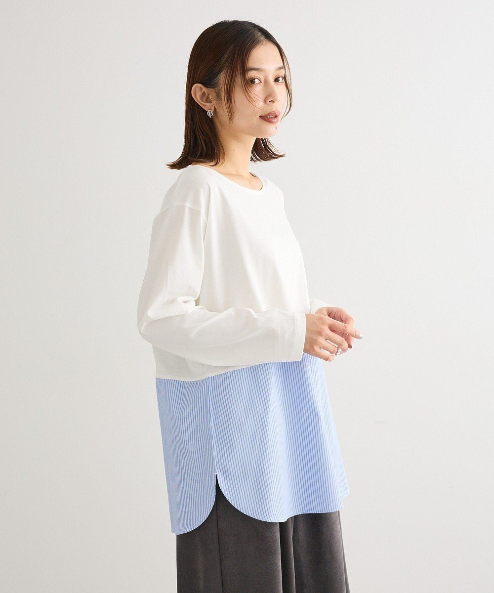 【グリーンパークス/Green Parks】の裾ドッキングホワイトインナー インテリア・キッズ・メンズ・レディースファッション・服の通販 founy(ファニー) 　ファッション　Fashion　レディースファッション　Fashion for Women　トップス・カットソー　Cut & Sew Tops　シャツ・ブラウス・オフィスカジュアル　Elegant Blouses & Button-Ups　ロングTシャツ・Tシャツ　Longline T-Shirts & Tees　カットソー・ベーシックTシャツ　Cut-and-Sewn Tops / Stretch Tees & Basics　おすすめ　Recommended / Our Picks　カットソー　Cut and Sewn Top　ベスト　Vest, Waistcoat　ポケット　Pocket, Pocket Detail　今季　This Season, Current Season　A/W・秋冬　Autumn/Winter　Stripe Blue|ID: prp329100004768390 ipo3291000000034536541