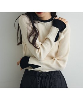 【グリーンパークス/Green Parks】のダブルカフスモックネック配色ニット 人気、トレンドファッション・服の通販 founy(ファニー) ファッション Fashion レディースファッション Fashion for Women トップス・カットソー Cut & Sew Tops ニット Knit Tops & Sweaters おすすめ Recommended / Our Picks カフス Cuff Design セーター Sweater, Knitwear ダブル Double, Double-Breasted フィット Fit, Slim Fit ベーシック Basic, Essential ボトム Bottoms, Lower Wear ポケット Pocket, Pocket Detail A/W・秋冬 Autumn/Winter |ID:prp329100004768396
