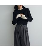 【グリーンパークス/Green Parks】のダブルカフスモックネック配色ニット Black|ID: prp329100004768396 ipo3291000000034536572
