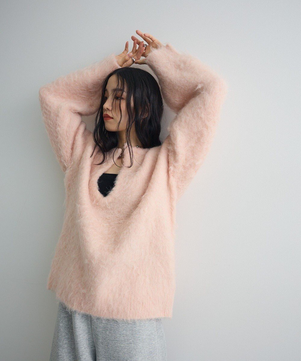 【グリーンパークス/Green Parks】の前後2wayキーネックシャギーニット インテリア・キッズ・メンズ・レディースファッション・服の通販 founy(ファニー) 　ファッション　Fashion　レディースファッション　Fashion for Women　トップス・カットソー　Cut & Sew Tops　ニット　Knit Tops & Sweaters　おすすめ　Recommended / Our Picks　セーター　Sweater, Knitwear　ハーフ　Half, Half-Length　ポケット　Pocket, Pocket Detail　A/W・秋冬　Autumn/Winter　Pink|ID: prp329100004768397 ipo3291000000034536579