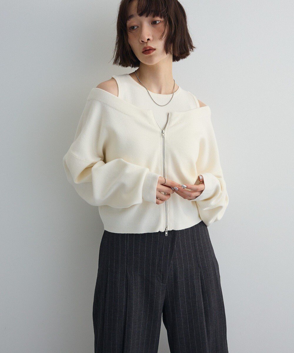 【グリーンパークス/Green Parks】のSET2点Zipニットカーディガン+アメスリタンク 人気、トレンドファッション・服の通販 founy(ファニー) 　ファッション　Fashion　レディースファッション　Fashion for Women　トップス・カットソー　Cut & Sew Tops　ニット　Knit Tops & Sweaters　カーディガン・羽織り　Layered Style Cardigans　おすすめ　Recommended / Our Picks　インナー　Innerwear　カーディガン　Cardigan, Knitwear　コンパクト　Compact, Small Size　ジップ　Zip, Zipper　ジャケット　Jacket, Outerwear　スリーブ　Sleeve, Long Sleeve / Short Sleeve　タンク　Tank Top, Sleeveless Top　トレンド　Trend, Trending Now　フェミニン　Feminine, Girly　ベーシック　Basic, Essential　ポケット　Pocket, Pocket Detail　A/W・秋冬　Autumn/Winter　 other-1|ID: prp329100004768398 ipo3291000000035630877