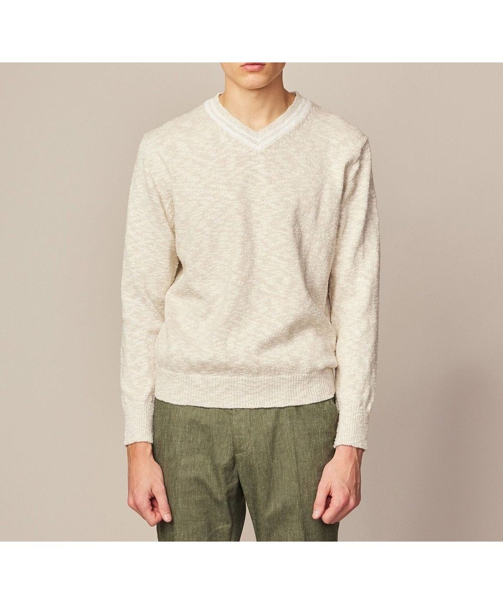 【ジョセフ アブード/JOSEPH ABBOUD / MEN】の【洗える・イタリア糸使用】コットンスラブ Vネック ニット インテリア・キッズ・メンズ・レディースファッション・服の通販 founy(ファニー) 　ファッション　Fashion　メンズファッション　Fashion for Men　トップス・カットソー　Cut & Sew Tops　ニット・セーター / 定番トップス　Knit Tops & Sweaters　イタリア　Italy　セーター　Sweater, Knitwear　夏　Summer　春　Spring　S/S・春夏　SS, Spring/Summer, Warm Season　洗える　Machine Washable　無地　Plain, Solid Color　ホワイト系|ID: prp329100004769314 ipo3291000000034544656