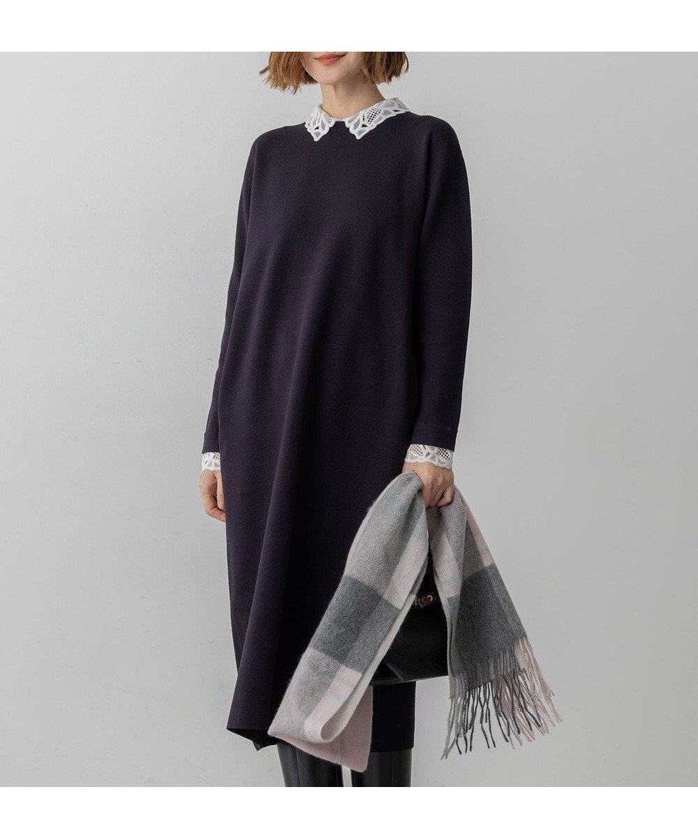 【23区/NIJYUSANKU】の【洗える/吊り干しOK】ヴィスコースストレッチ レース襟 ワンピース インテリア・キッズ・メンズ・レディースファッション・服の通販 founy(ファニー) 　ファッション　Fashion　レディースファッション　Fashion for Women　ワンピース　Dresses　ニットワンピース　Knit Dresses　春　Spring　洗える　Machine Washable　カフス　Cuff Design　ストレッチ　Stretch, Stretchy Fabric　人気　Popular, Best Seller　長袖　Long Sleeve, Full Sleeve　パール　Pearl, Pearl Accent　ポケット　Pocket, Pocket Detail　レース　Lace, Lace Fabric　A/W・秋冬　Autumn/Winter　冬　Winter / This Winter　2025年　2025　2025-2026秋冬・A/W　Autumn/Winter 2025–26 AW25–26　ネイビー系|ID: prp329100004769340 ipo3291000000034544837