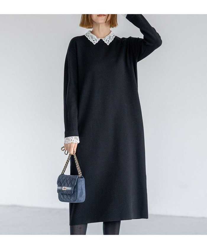 【23区/NIJYUSANKU】の【洗える/吊り干しOK】ヴィスコースストレッチ レース襟 ワンピース インテリア・キッズ・メンズ・レディースファッション・服の通販 founy(ファニー) https://founy.com/ ファッション Fashion レディースファッション Fashion for Women ワンピース Dresses ニットワンピース Knit Dresses 春 Spring 洗える Machine Washable カフス Cuff Design ストレッチ Stretch, Stretchy Fabric 人気 Popular, Best Seller 長袖 Long Sleeve, Full Sleeve パール Pearl, Pearl Accent ポケット Pocket, Pocket Detail レース Lace, Lace Fabric A/W・秋冬 Autumn/Winter 冬 Winter / This Winter 2025年 2025 2025-2026秋冬・A/W Autumn/Winter 2025–26 AW25–26 |ID: prp329100004769340 ipo3291000000034544838