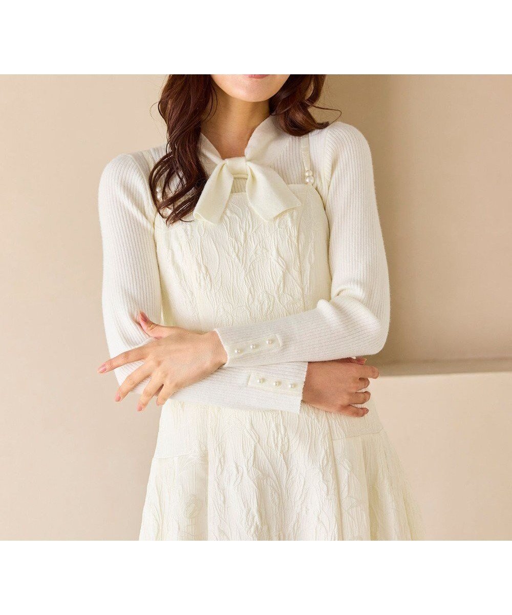 【フェルゥ/Feroux】の【先行予約】リボンタイリブ ニット インテリア・キッズ・メンズ・レディースファッション・服の通販 founy(ファニー) 　ファッション　Fashion　レディースファッション　Fashion for Women　トップス・カットソー　Cut & Sew Tops　ニット　Knit Tops & Sweaters　インナー　Innerwear　シンプル　Simple, Minimal　ジャケット　Jacket, Outerwear　セーター　Sweater, Knitwear　バランス　Balance, Style Balance　パール　Pearl, Pearl Accent　フィット　Fit, Slim Fit　フェミニン　Feminine, Girly　ボトム　Bottoms, Lower Wear　リブニット　Rib Knit, Ribbed Knit　リボン　Ribbon, Bow　ロング　Long, Long-Length　A/W・秋冬　Autumn/Winter　エレガント 上品　Elegant　ホワイト系|ID: prp329100004769358 ipo3291000000034544897