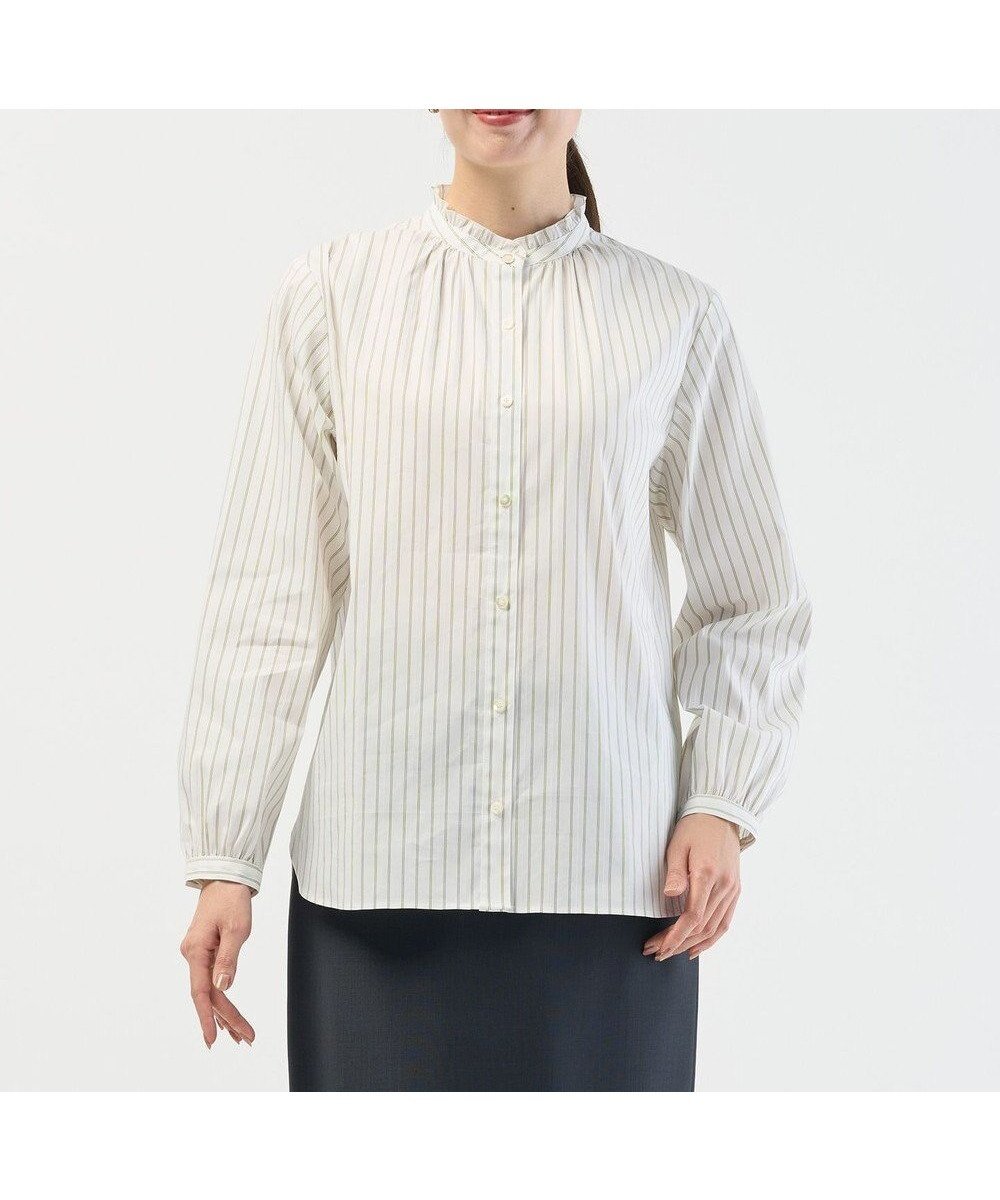 【ジェイ プレス/J.PRESS】のBEZコットンナイロン ストライプ フリル襟 ブラウス インテリア・キッズ・メンズ・レディースファッション・服の通販 founy(ファニー) ファッション Fashion レディースファッション Fashion for Women トップス・カットソー Cut & Sew Tops シャツ・ブラウス・オフィスカジュアル Elegant Blouses & Button-Ups 春 Spring ギャザー Gathered, Ruffled ジャケット Jacket, Outerwear ストライプ Stripe, Striped Pattern ストレッチ Stretch, Stretchy Fabric スーツ Suit, Formalwear デニム Denim, Jeans Material バランス Balance, Style Balance フリル Frill, Ruffle A/W・秋冬 Autumn/Winter S/S・春夏 SS, Spring/Summer, Warm Season 夏 Summer エレガント 上品 Elegant ビジネス 仕事 通勤 Business / Work / Commuting ホワイト×ライム×グレー系|ID: prp329100004769371 ipo3291000000034544941