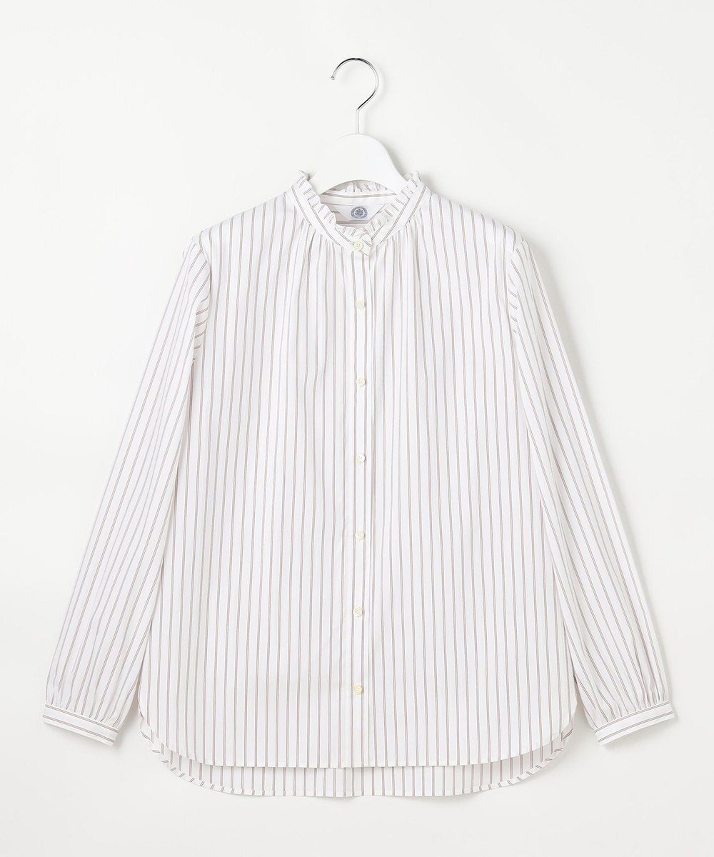 【ジェイ プレス/J.PRESS】のBEZコットンナイロン ストライプ フリル襟 ブラウス インテリア・キッズ・メンズ・レディースファッション・服の通販 founy(ファニー) ファッション Fashion レディースファッション Fashion for Women トップス・カットソー Cut & Sew Tops シャツ・ブラウス・オフィスカジュアル Elegant Blouses & Button-Ups 春 Spring ギャザー Gathered, Ruffled ジャケット Jacket, Outerwear ストライプ Stripe, Striped Pattern ストレッチ Stretch, Stretchy Fabric スーツ Suit, Formalwear デニム Denim, Jeans Material バランス Balance, Style Balance フリル Frill, Ruffle A/W・秋冬 Autumn/Winter S/S・春夏 SS, Spring/Summer, Warm Season 夏 Summer エレガント 上品 Elegant ビジネス 仕事 通勤 Business / Work / Commuting ホワイト×ピンク×ネイビー系|ID: prp329100004769371 ipo3291000000034544942