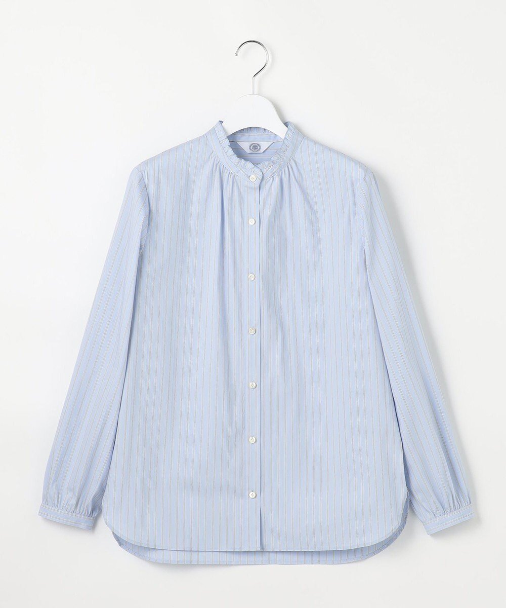 【ジェイ プレス/J.PRESS】のBEZコットンナイロン ストライプ フリル襟 ブラウス インテリア・キッズ・メンズ・レディースファッション・服の通販 founy(ファニー) ファッション Fashion レディースファッション Fashion for Women トップス・カットソー Cut & Sew Tops シャツ・ブラウス・オフィスカジュアル Elegant Blouses & Button-Ups 春 Spring ギャザー Gathered, Ruffled ジャケット Jacket, Outerwear ストライプ Stripe, Striped Pattern ストレッチ Stretch, Stretchy Fabric スーツ Suit, Formalwear デニム Denim, Jeans Material バランス Balance, Style Balance フリル Frill, Ruffle A/W・秋冬 Autumn/Winter S/S・春夏 SS, Spring/Summer, Warm Season 夏 Summer エレガント 上品 Elegant ビジネス 仕事 通勤 Business / Work / Commuting サックス×ホワイト×ベージュ系|ID: prp329100004769371 ipo3291000000034544943