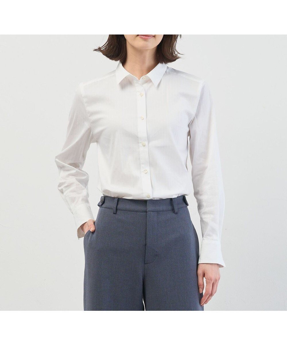 【ジェイ プレス/J.PRESS】のBEZコットンナイロン ストライプ シャツカラー ブラウス インテリア・キッズ・メンズ・レディースファッション・服の通販 founy(ファニー) 　ファッション　Fashion　レディースファッション　Fashion for Women　トップス・カットソー　Cut & Sew Tops　シャツ・ブラウス・オフィスカジュアル　Elegant Blouses & Button-Ups　インナー　Innerwear　春　Spring　ストライプ　Stripe, Striped Pattern　ストレッチ　Stretch, Stretchy Fabric　定番　Standard, Basic Item　フォーマル　Formal, Dressy　A/W・秋冬　Autumn/Winter　S/S・春夏　SS, Spring/Summer, Warm Season　夏　Summer　エレガント 上品　Elegant　ビジネス 仕事 通勤　Business / Work / Commuting　ホワイトドビー系|ID: prp329100004769382 ipo3291000000034640263