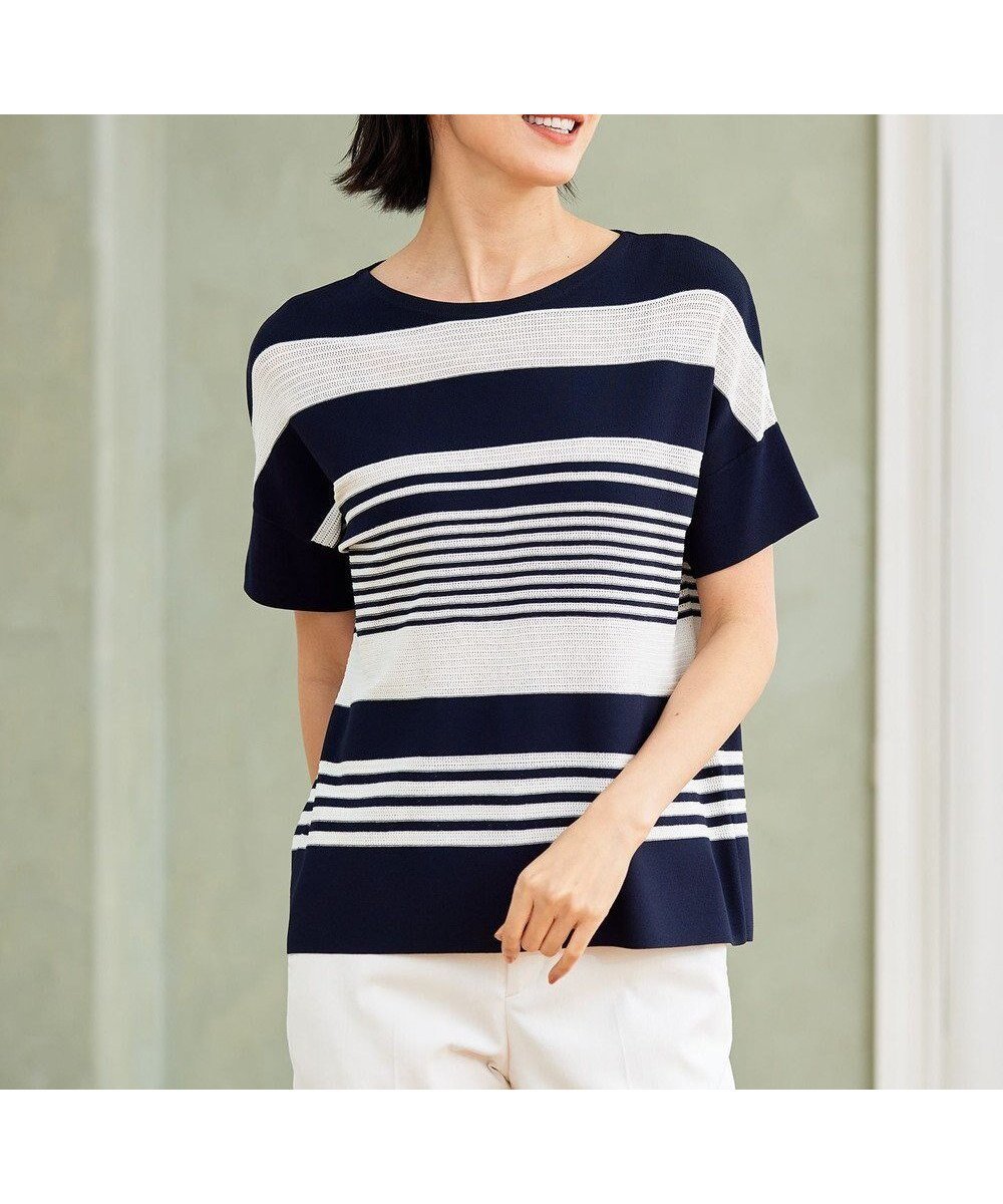 【自由区/JIYU-KU】の【UVカット・洗える】クレープストレッチボーダー ニット インテリア・キッズ・メンズ・レディースファッション・服の通販 founy(ファニー) ファッション Fashion レディースファッション Fashion for Women トップス・カットソー Cut & Sew Tops ニット Knit Tops & Sweaters エレガント 上品 Elegant ストレッチ Stretch, Stretchy Fabric セーター Sweater, Knitwear ドレープ Drape, Draping Fabric ボトム Bottoms, Lower Wear ボーダー Border, Stripe ミックス Mix, Mixed Style 洗える Machine Washable A/W・秋冬 Autumn/Winter ネイビー×オフホワイト|ID: prp329100004770401 ipo3291000000034556448
