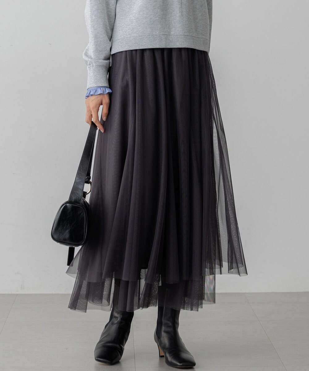 【23区/NIJYUSANKU】の【先行予約/洗える】レイヤード チュール スカート インテリア・キッズ・メンズ・レディースファッション・服の通販 founy(ファニー) ファッション Fashion レディースファッション Fashion for Women スカート Skirts 洗える Machine Washable ジャケット Jacket, Outerwear スウェット / スエット Sweatshirt, Sweatwear チュール Tulip, Tulip Motif A/W・秋冬 Autumn/Winter S/S・春夏 SS, Spring/Summer, Warm Season 夏 Summer エレガント 上品 Elegant チャコールグレー系|ID: prp329100004771276 ipo3291000000034566249