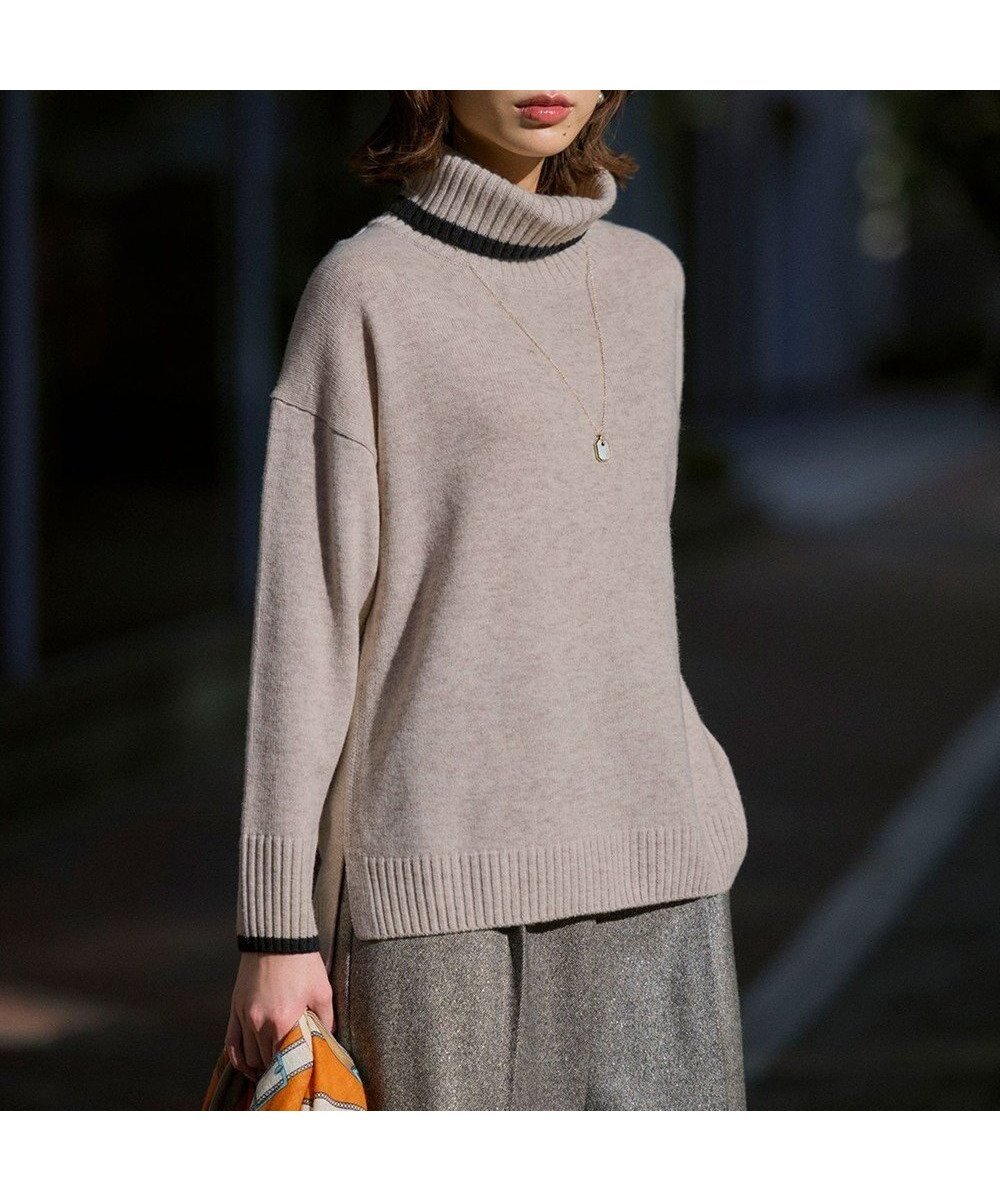 【23区/NIJYUSANKU】の【洗える】ウールカシミヤ コンビカラー オフタートル ニット インテリア・キッズ・メンズ・レディースファッション・服の通販 founy(ファニー) ファッション Fashion レディースファッション Fashion for Women トップス・カットソー Cut & Sew Tops ニット Knit Tops & Sweaters イエロー Yellow エレガント 上品 Elegant 洗える Machine Washable コンビ Combo, Combination Style シンプル Simple, Minimal スリット Slit, Slit Detail セーター Sweater, Knitwear リラックス Relax, Relaxed Fit A/W・秋冬 Autumn/Winter ベージュ系|ID: prp329100004771280 ipo3291000000035005329