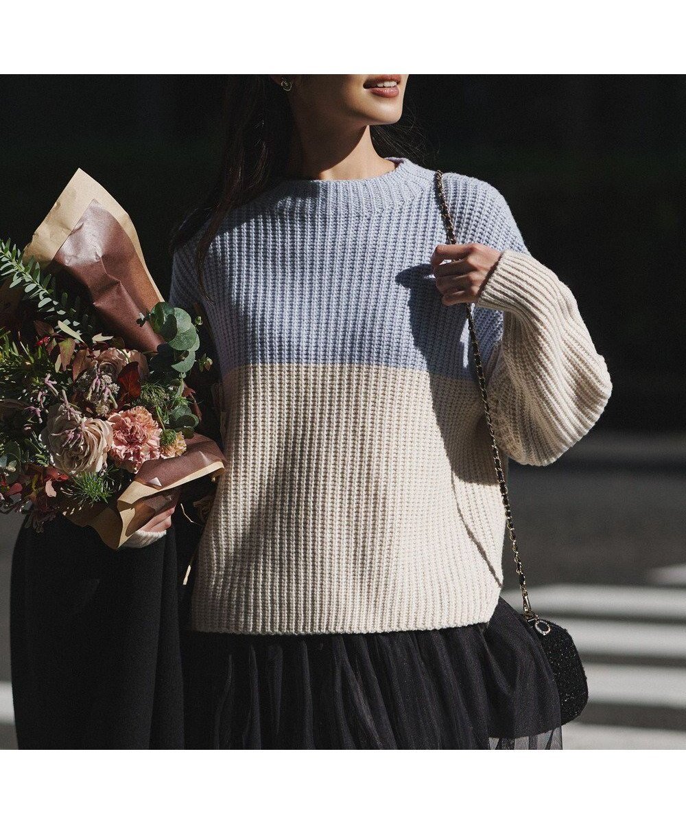 【23区/NIJYUSANKU】の【洗える】ウールカシミヤ カラーブロック バルキー ニット 人気、トレンドファッション・服の通販 founy(ファニー) 　ファッション　Fashion　レディースファッション　Fashion for Women　トップス・カットソー　Cut & Sew Tops　ニット　Knit Tops & Sweaters　洗える　Machine Washable　畦　Ribbed Knit　シンプル　Simple, Minimal　セーター　Sweater, Knitwear　デニム　Denim, Jeans Material　ハイネック　High Neck, Mock Neck　ブロック　Block, Solid Block Pattern　A/W・秋冬　Autumn/Winter　エレガント 上品　Elegant　 other-1|ID: prp329100004771281 ipo3291000000034827008