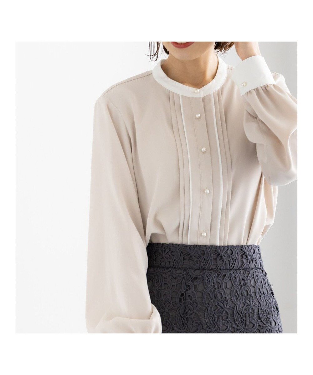 【テチチ/Te chichi】のパール釦フロントタックブラウス インテリア・キッズ・メンズ・レディースファッション・服の通販 founy(ファニー) 　ファッション　Fashion　レディースファッション　Fashion for Women　トップス・カットソー　Cut & Sew Tops　シャツ・ブラウス・オフィスカジュアル　Elegant Blouses & Button-Ups　クラシカル　Classical, Vintage-Inspired　パール　Pearl, Pearl Accent　フロント　Front, Front Design　夏　Summer　S/S・春夏　SS, Spring/Summer, Warm Season　A/W・秋冬　Autumn/Winter　ベージュ|ID: prp329100004771284 ipo3291000000034566283