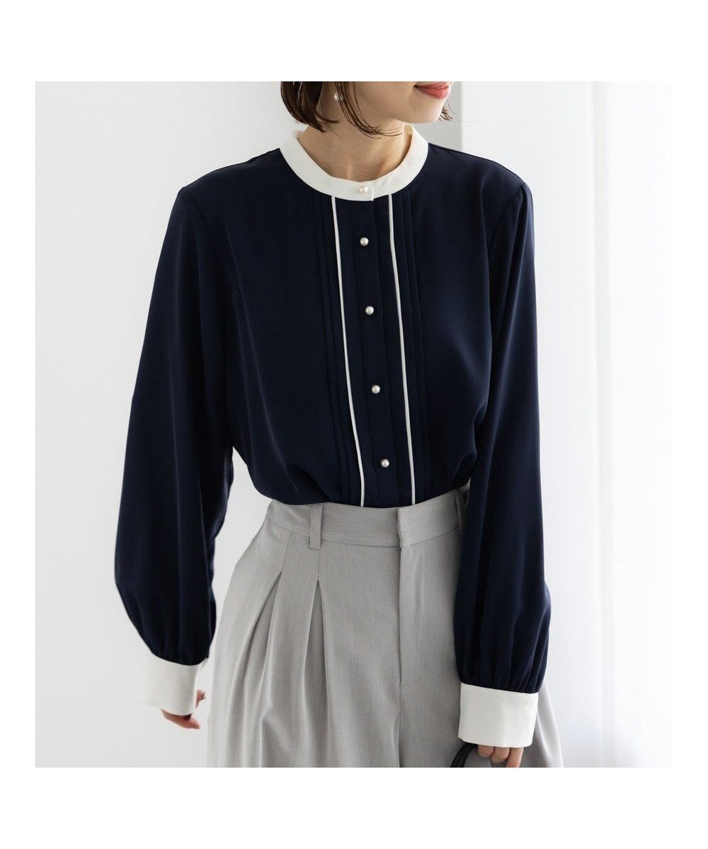 【テチチ/Te chichi】のパール釦フロントタックブラウス インテリア・キッズ・メンズ・レディースファッション・服の通販 founy(ファニー) 　ファッション　Fashion　レディースファッション　Fashion for Women　トップス・カットソー　Cut & Sew Tops　シャツ・ブラウス・オフィスカジュアル　Elegant Blouses & Button-Ups　クラシカル　Classical, Vintage-Inspired　パール　Pearl, Pearl Accent　フロント　Front, Front Design　夏　Summer　S/S・春夏　SS, Spring/Summer, Warm Season　A/W・秋冬　Autumn/Winter　ネイビー|ID: prp329100004771284 ipo3291000000034566284