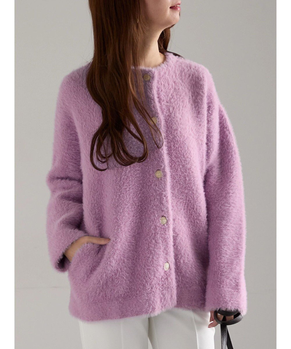【テチチ/Te chichi】のダブルフェイスフェザーカーディガン インテリア・キッズ・メンズ・レディースファッション・服の通販 founy(ファニー) 　ファッション　Fashion　レディースファッション　Fashion for Women　トップス・カットソー　Cut & Sew Tops　ニット　Knit Tops & Sweaters　カーディガン・羽織り　Layered Style Cardigans　おすすめ　Recommended / Our Picks　カーディガン　Cardigan, Knitwear　セーター　Sweater, Knitwear　フェザー　Feather, Feather Detail　フロント　Front, Front Design　ポケット　Pocket, Pocket Detail　夏　Summer　S/S・春夏　SS, Spring/Summer, Warm Season　A/W・秋冬　Autumn/Winter　パープル|ID: prp329100004771296 ipo3291000000034566329