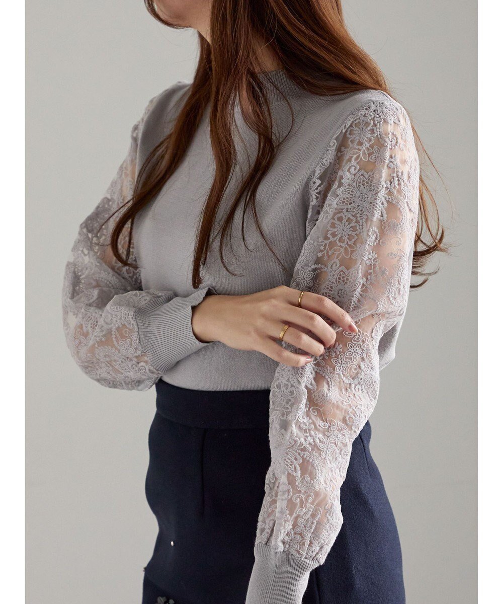 【テチチ/Te chichi】のレーススリーブニット インテリア・キッズ・メンズ・レディースファッション・服の通販 founy(ファニー) 　ファッション　Fashion　レディースファッション　Fashion for Women　トップス・カットソー　Cut & Sew Tops　ニット　Knit Tops & Sweaters　セーター　Sweater, Knitwear　デニム　Denim, Jeans Material　レース　Lace, Lace Fabric　エレガント 上品　Elegant　夏　Summer　S/S・春夏　SS, Spring/Summer, Warm Season　A/W・秋冬　Autumn/Winter　グレー|ID: prp329100004771298 ipo3291000000034566336