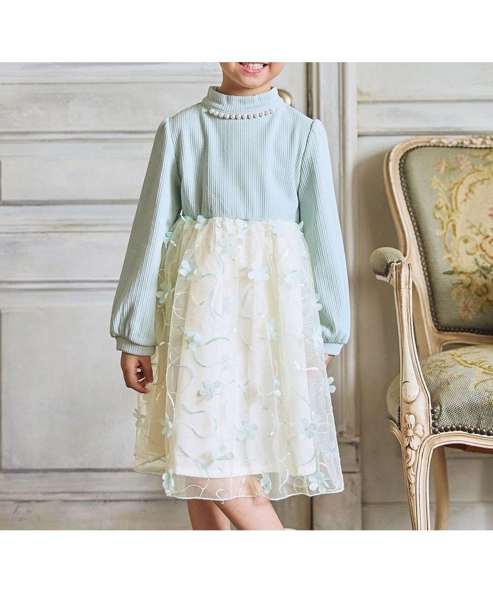 【エニィ/ANY / KIDS】のフラワーチュール ドッキングワンピース インテリア・キッズ・メンズ・レディースファッション・服の通販 founy(ファニー) 　ファッション　Fashion　キッズファッション　Fashion for Kids　ワンピース　Dresses　クリスマス X'mas　Christmas / X'mas　スパンコール　Sequins, Sequin Embellishment　チュール　Tulip, Tulip Motif　ドッキング　Docking, Mixed Material　パール　Pearl, Pearl Accent　ポケット　Pocket, Pocket Detail　モチーフ　Motif, Design Theme　エレガント 上品　Elegant　冬　Winter / This Winter　A/W・秋冬　Autumn/Winter　ミント|ID: prp329100004772917 ipo3291000000034584434