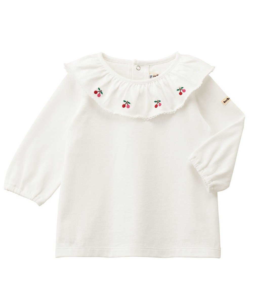 【ミキハウスホットビスケッツ/MIKI HOUSE HOT BISCUITS / KIDS】の【70-110cm】 さくらんぼ刺繍 丸襟 長袖ブラウス インテリア・キッズ・メンズ・レディースファッション・服の通販 founy(ファニー) 　ファッション　Fashion　キッズファッション　Fashion for Kids　トップス・カットソー　Cut & Sew Tops　インナー　Innerwear　カットソー　Cut and Sewn Top　カーディガン　Cardigan, Knitwear　ガーリー　Girly, Feminine Style　吸水　Absorbent, Quick-Dry　デニム　Denim, Jeans Material　トレーナー　Sweatshirt, Trainer　長袖　Long Sleeve, Full Sleeve　フォーマル　Formal, Dressy　モチーフ　Motif, Design Theme　A/W・秋冬　Autumn/Winter　S/S・春夏　SS, Spring/Summer, Warm Season　おすすめ　Recommended / Our Picks　夏　Summer　セレモニー　Ceremony　ギフト プレゼント　Gift / Present　入学式　Entrance Ceremony　白|ID: prp329100004772924 ipo3291000000034584459