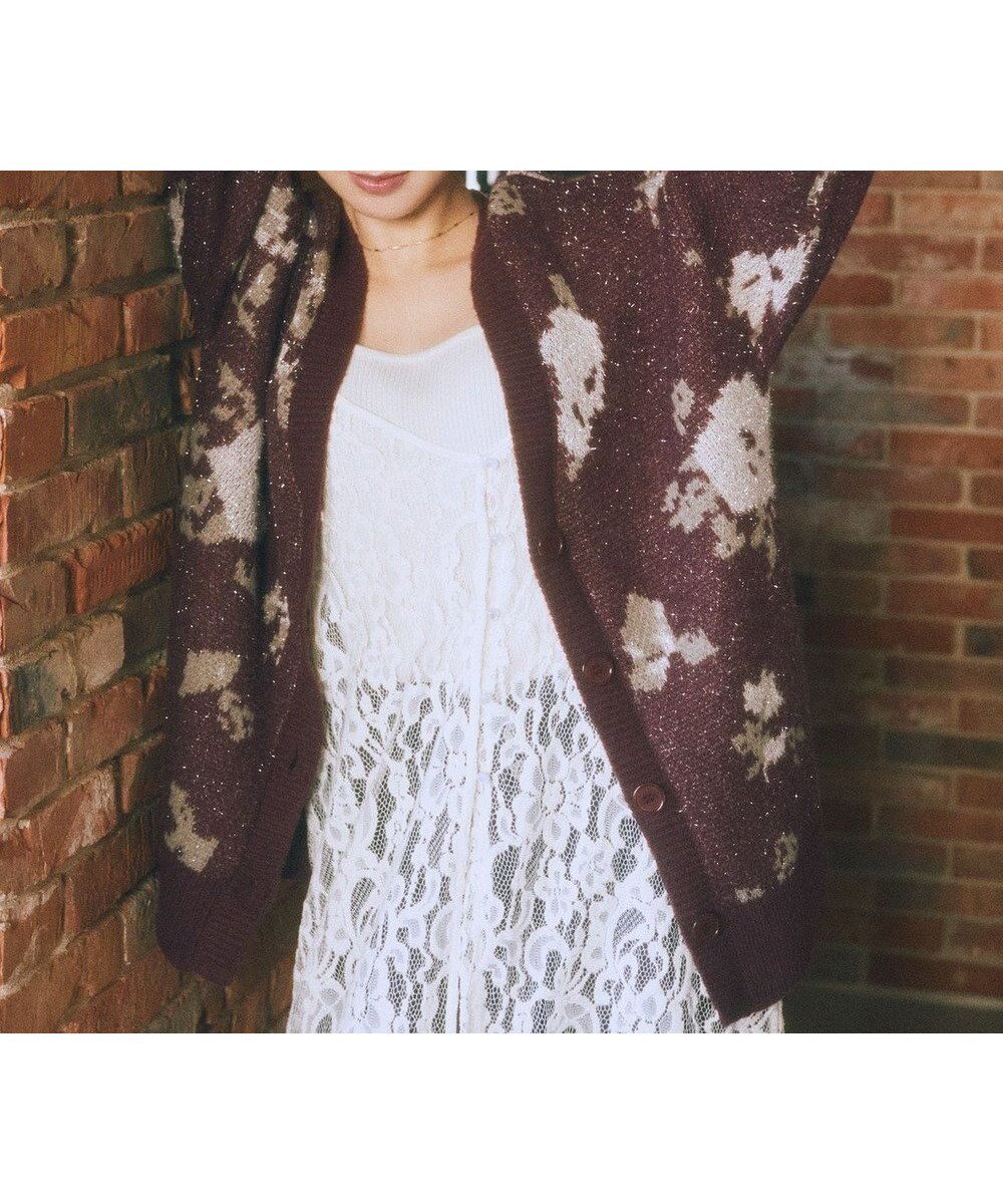 【アースミュージックアンドエコロジー/earth music&ecology】のフラワージャガードラメシャギーカーディガン インテリア・キッズ・メンズ・レディースファッション・服の通販 founy(ファニー) 　ファッション　Fashion　レディースファッション　Fashion for Women　トップス・カットソー　Cut & Sew Tops　カーディガン・羽織り　Layered Style Cardigans　カーディガン　Cardigan, Knitwear　ジャカード／ジャガード　Jacquard, Woven Pattern　フラワー　Flower, Floral　フロント　Front, Front Design　ポケット　Pocket, Pocket Detail　モチーフ　Motif, Design Theme　A/W・秋冬　Autumn/Winter　Bordeaux|ID: prp329100004772995 ipo3291000000034584751