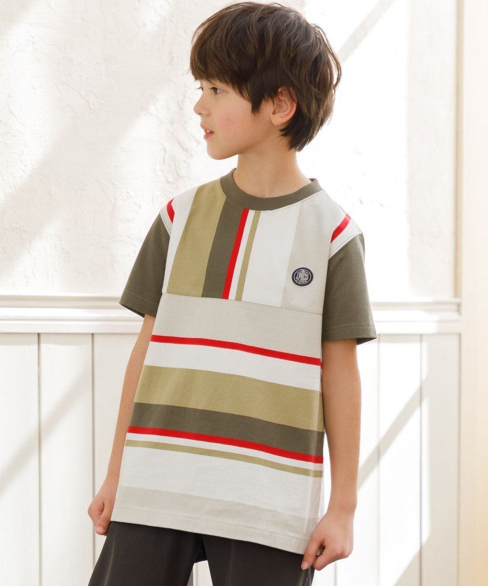 【ジェイ プレス/J.PRESS / KIDS】の【100-130cm】50/2 マルチボーダー Tシャツ インテリア・キッズ・メンズ・レディースファッション・服の通販 founy(ファニー) 　ファッション　Fashion　キッズファッション　Fashion for Kids　トップス・カットソー　Cut & Sew Tops　イエロー　Yellow　春　Spring　カットソー　Cut and Sewn Top　カラフル　Colorful Design　スマホ　Smartphone, Mobile Device　トレンド　Trend, Trending Now　定番　Standard, Basic Item　人気　Popular, Best Seller　ブロッキング　Color Blocking, Panel Design　ブロック　Block, Solid Block Pattern　ベーシック　Basic, Essential　ボーダー　Border, Stripe　半袖　Short Sleeve, Half Sleeve　S/S・春夏　SS, Spring/Summer, Warm Season　夏　Summer　2025年　2025　2025春夏・S/S　Spring/Summer 2025 SS25　カーキ系1|ID: prp329100004773668 ipo3291000000034594934