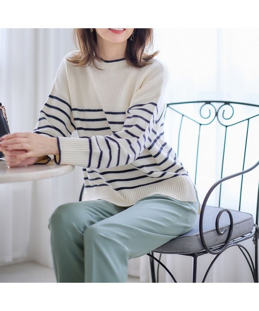 【エニィ スィス/any SiS】の【洗える】アンゴラブレンド ニット インテリア・キッズ・メンズ・レディースファッション・服の通販 founy(ファニー) 　ファッション　Fashion　レディースファッション　Fashion for Women　トップス・カットソー　Cut & Sew Tops　ニット　Knit Tops & Sweaters　アンゴラ　Angora Knitwear　セーター　Sweater, Knitwear　バランス　Balance, Style Balance　フェミニン　Feminine, Girly　ボーダー　Border, Stripe　切替　Switching, Contrast Panel　洗える　Machine Washable　A/W・秋冬　Autumn/Winter　オフ×ネイビーボーダー|ID: prp329100004774390 ipo3291000000034605260