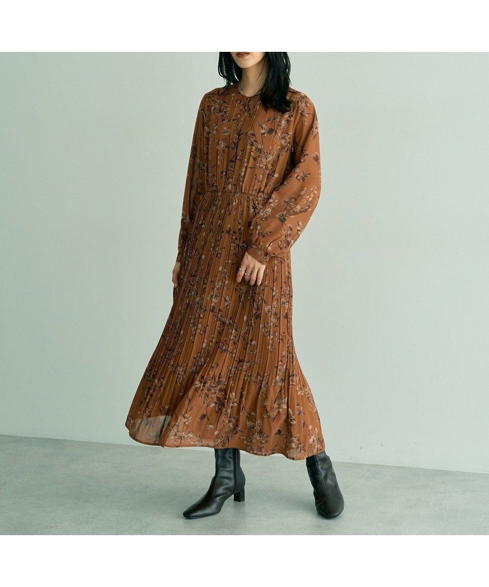 【イェッカ ヴェッカ/YECCA VECCA】のヴィンテージフラワー柄プリーツワンピース インテリア・キッズ・メンズ・レディースファッション・服の通販 founy(ファニー) ファッション Fashion レディースファッション Fashion for Women ワンピース Dresses エレガント 上品 Elegant ジョーゼット Georgette, Semi-Sheer Fabric フロント Front, Front Design プリント Print, Printed Pattern プリーツ Pleats, Pleated ポケット Pocket, Pocket Detail ヴィンテージ Vintage Style A/W・秋冬 Autumn/Winter Orange|ID: prp329100004774462 ipo3291000000034605508
