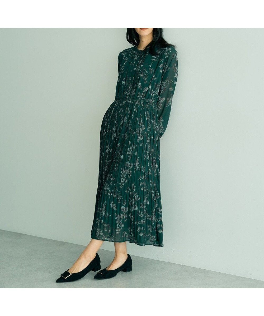 【イェッカ ヴェッカ/YECCA VECCA】のヴィンテージフラワー柄プリーツワンピース インテリア・キッズ・メンズ・レディースファッション・服の通販 founy(ファニー) ファッション Fashion レディースファッション Fashion for Women ワンピース Dresses エレガント 上品 Elegant ジョーゼット Georgette, Semi-Sheer Fabric フロント Front, Front Design プリント Print, Printed Pattern プリーツ Pleats, Pleated ポケット Pocket, Pocket Detail ヴィンテージ Vintage Style A/W・秋冬 Autumn/Winter Green|ID: prp329100004774462 ipo3291000000034605509