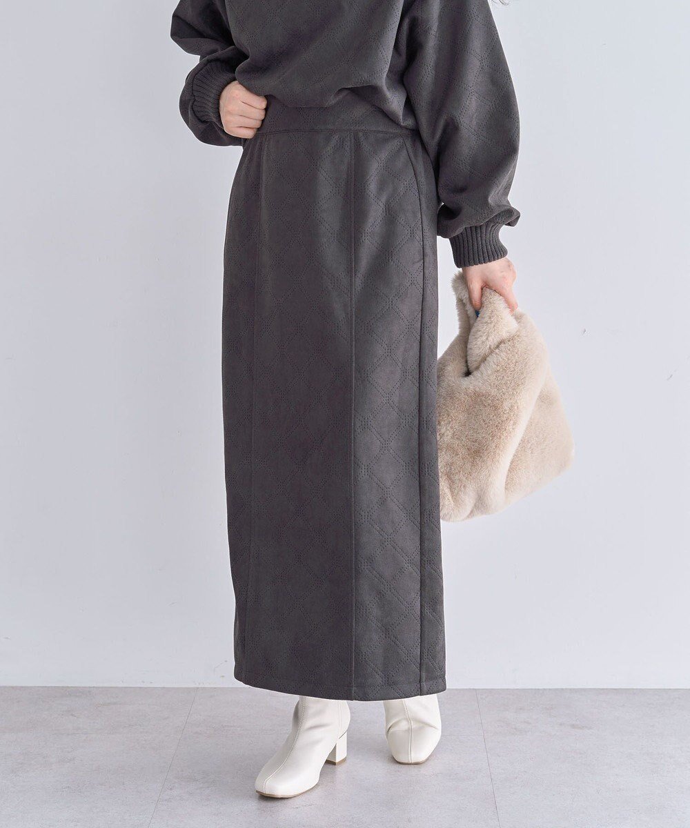 【グリーンパークス/Green Parks】の・ELENCARE DUE エンボスナロースカート インテリア・キッズ・メンズ・レディースファッション・服の通販 founy(ファニー) ファッション Fashion レディースファッション Fashion for Women スカート Skirts おすすめ Recommended / Our Picks ストレッチ Stretch, Stretchy Fabric セットアップ Set-Up, Coordinated Outfit センター Center, Center Line チェック Check, Plaid, Tartan ポケット Pocket, Pocket Detail A/W・秋冬 Autumn/Winter Charcoal Gray|ID: prp329100004774521 ipo3291000000034605902