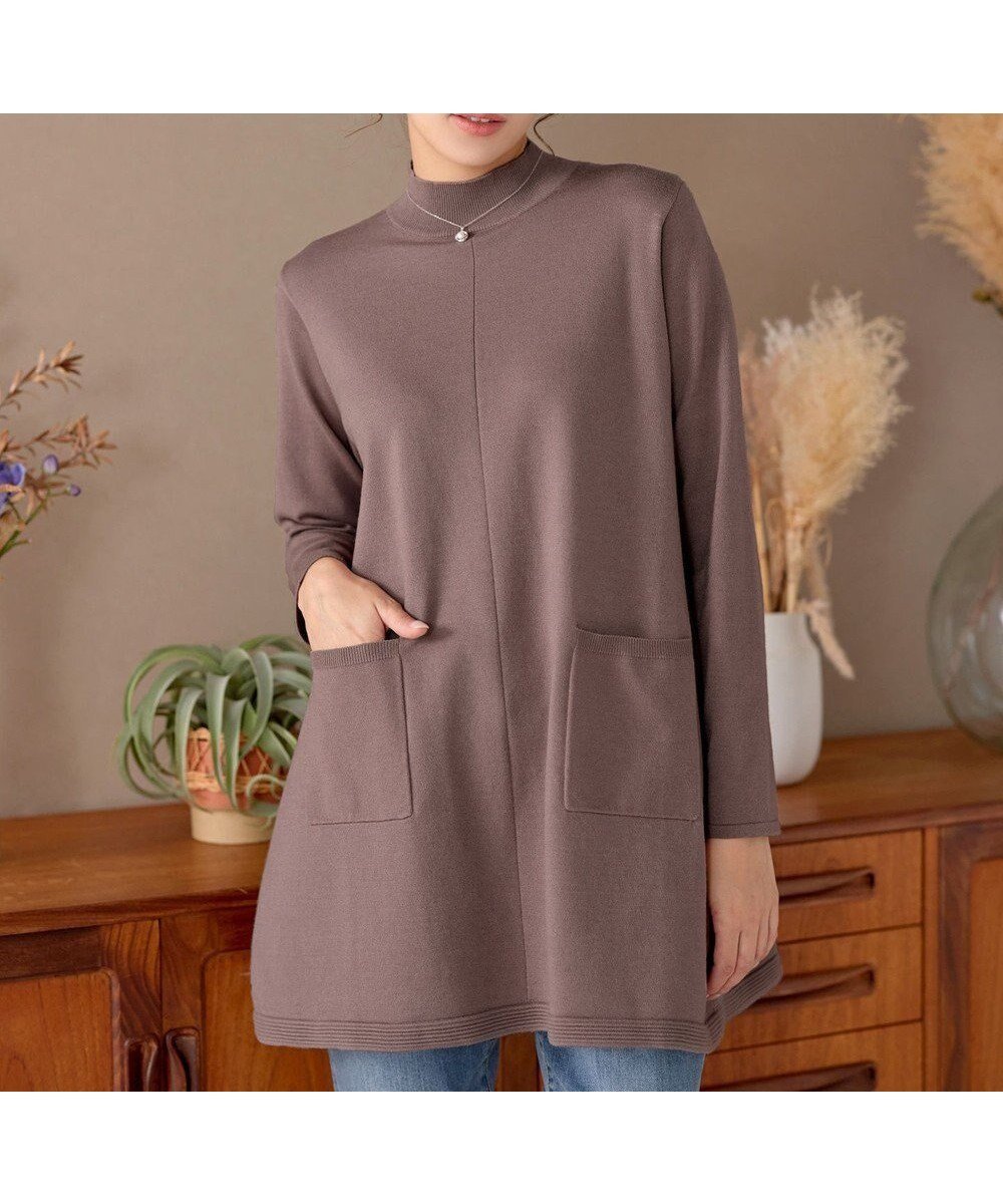 【ティアクラッセ/Tiaclasse】のポケット付きニットチュニック インテリア・キッズ・メンズ・レディースファッション・服の通販 founy(ファニー) 　ファッション　Fashion　レディースファッション　Fashion for Women　トップス・カットソー　Cut & Sew Tops　ニット　Knit Tops & Sweaters　ウォッシャブル　Machine Washable　春　Spring　洗える　Machine Washable　秋　Autumn　シューズ　Shoes, Footwear　ストレート　Straight, Straight Cut　スリット　Slit, Slit Detail　セーター　Sweater, Knitwear　チュニック　Tunic, Long Top　人気　Popular, Best Seller　フェミニン　Feminine, Girly　ボトム　Bottoms, Lower Wear　ポケット　Pocket, Pocket Detail　モックネック　Mock Neck, Short Turtleneck　冬　Winter / This Winter　A/W・秋冬　Autumn/Winter　再入荷　Restock / Back in Stock　新作・新入荷　New Arrivals / New In　モカ|ID: prp329100004774544 ipo3291000000035581706