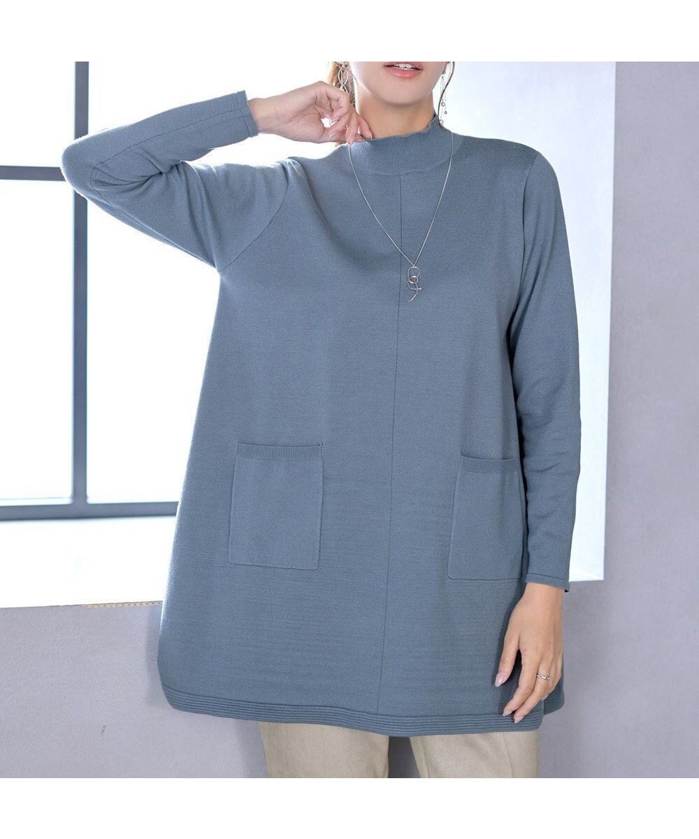 【ティアクラッセ/Tiaclasse】のポケット付きニットチュニック インテリア・キッズ・メンズ・レディースファッション・服の通販 founy(ファニー) 　ファッション　Fashion　レディースファッション　Fashion for Women　トップス・カットソー　Cut & Sew Tops　ニット　Knit Tops & Sweaters　ウォッシャブル　Machine Washable　春　Spring　洗える　Machine Washable　秋　Autumn　シューズ　Shoes, Footwear　ストレート　Straight, Straight Cut　スリット　Slit, Slit Detail　セーター　Sweater, Knitwear　チュニック　Tunic, Long Top　人気　Popular, Best Seller　フェミニン　Feminine, Girly　ボトム　Bottoms, Lower Wear　ポケット　Pocket, Pocket Detail　モックネック　Mock Neck, Short Turtleneck　冬　Winter / This Winter　A/W・秋冬　Autumn/Winter　再入荷　Restock / Back in Stock　新作・新入荷　New Arrivals / New In　ブルー|ID: prp329100004774544 ipo3291000000035581711
