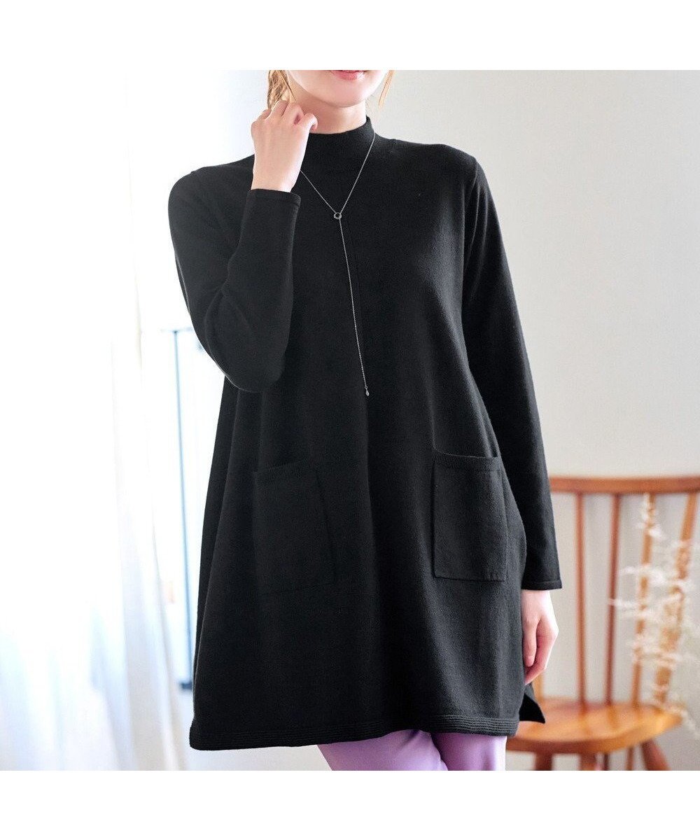 【ティアクラッセ/Tiaclasse】のポケット付きニットチュニック インテリア・キッズ・メンズ・レディースファッション・服の通販 founy(ファニー) 　ファッション　Fashion　レディースファッション　Fashion for Women　トップス・カットソー　Cut & Sew Tops　ニット　Knit Tops & Sweaters　ウォッシャブル　Machine Washable　春　Spring　洗える　Machine Washable　秋　Autumn　シューズ　Shoes, Footwear　ストレート　Straight, Straight Cut　スリット　Slit, Slit Detail　セーター　Sweater, Knitwear　チュニック　Tunic, Long Top　人気　Popular, Best Seller　フェミニン　Feminine, Girly　ボトム　Bottoms, Lower Wear　ポケット　Pocket, Pocket Detail　モックネック　Mock Neck, Short Turtleneck　冬　Winter / This Winter　A/W・秋冬　Autumn/Winter　再入荷　Restock / Back in Stock　新作・新入荷　New Arrivals / New In　ブラック|ID: prp329100004774544 ipo3291000000035581712